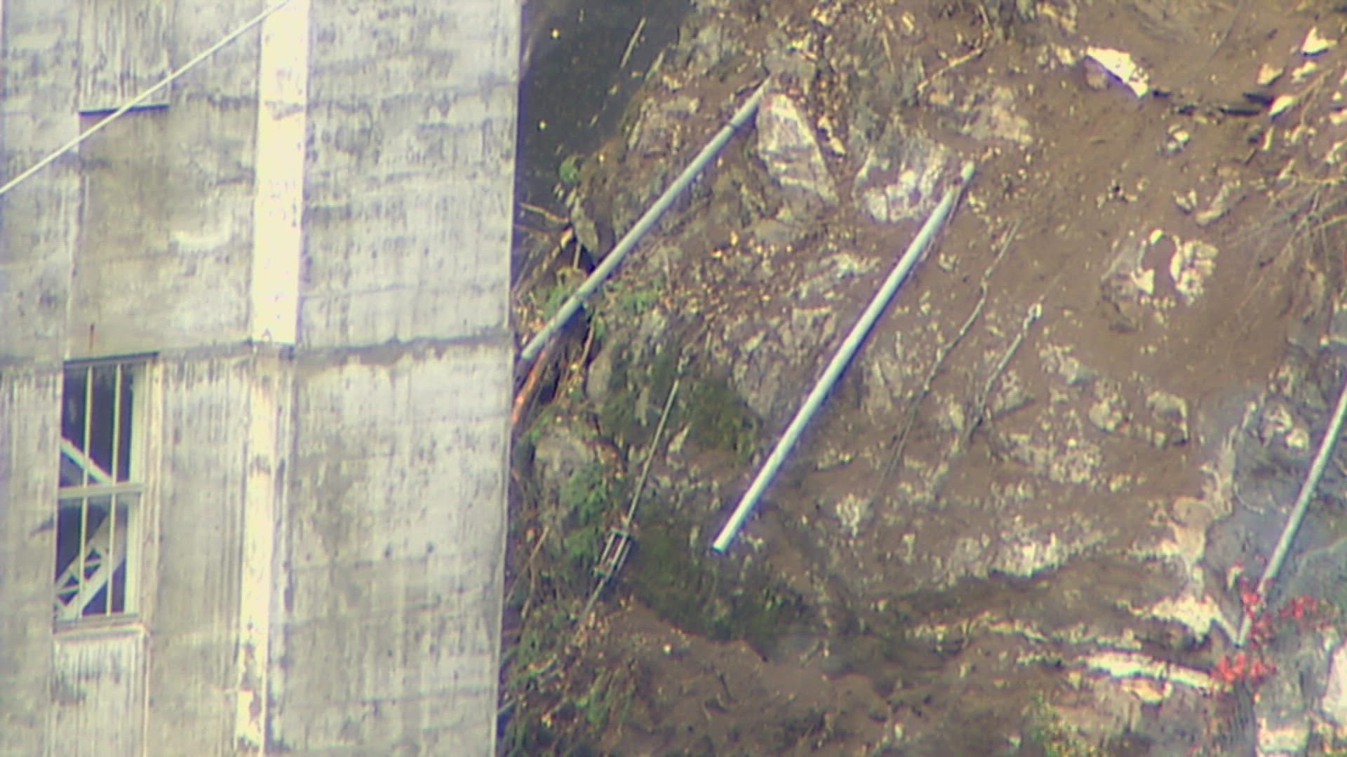 The slide slammed into the back corner of the facility during heavy rains on Wednesday afternoon.