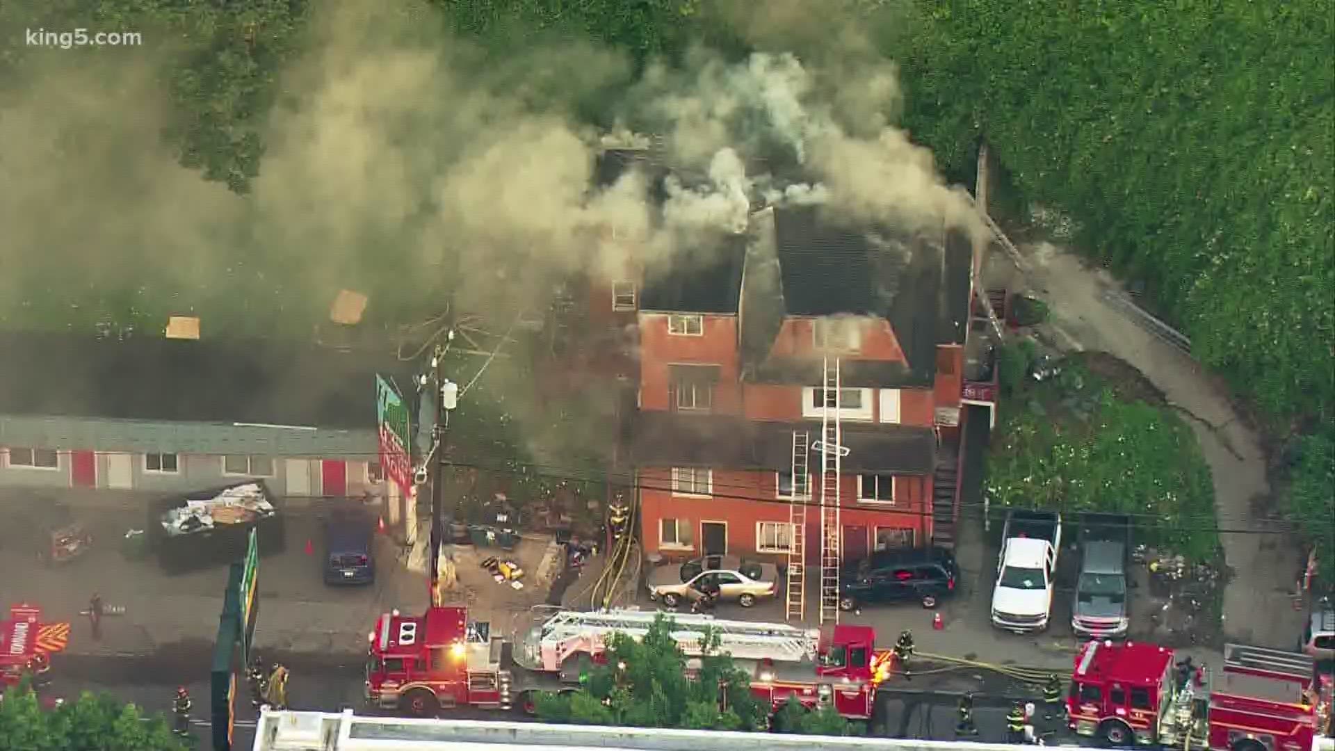 The Seattle Fire Department responded to a fire off Aurora Ave. N. Monday morning.