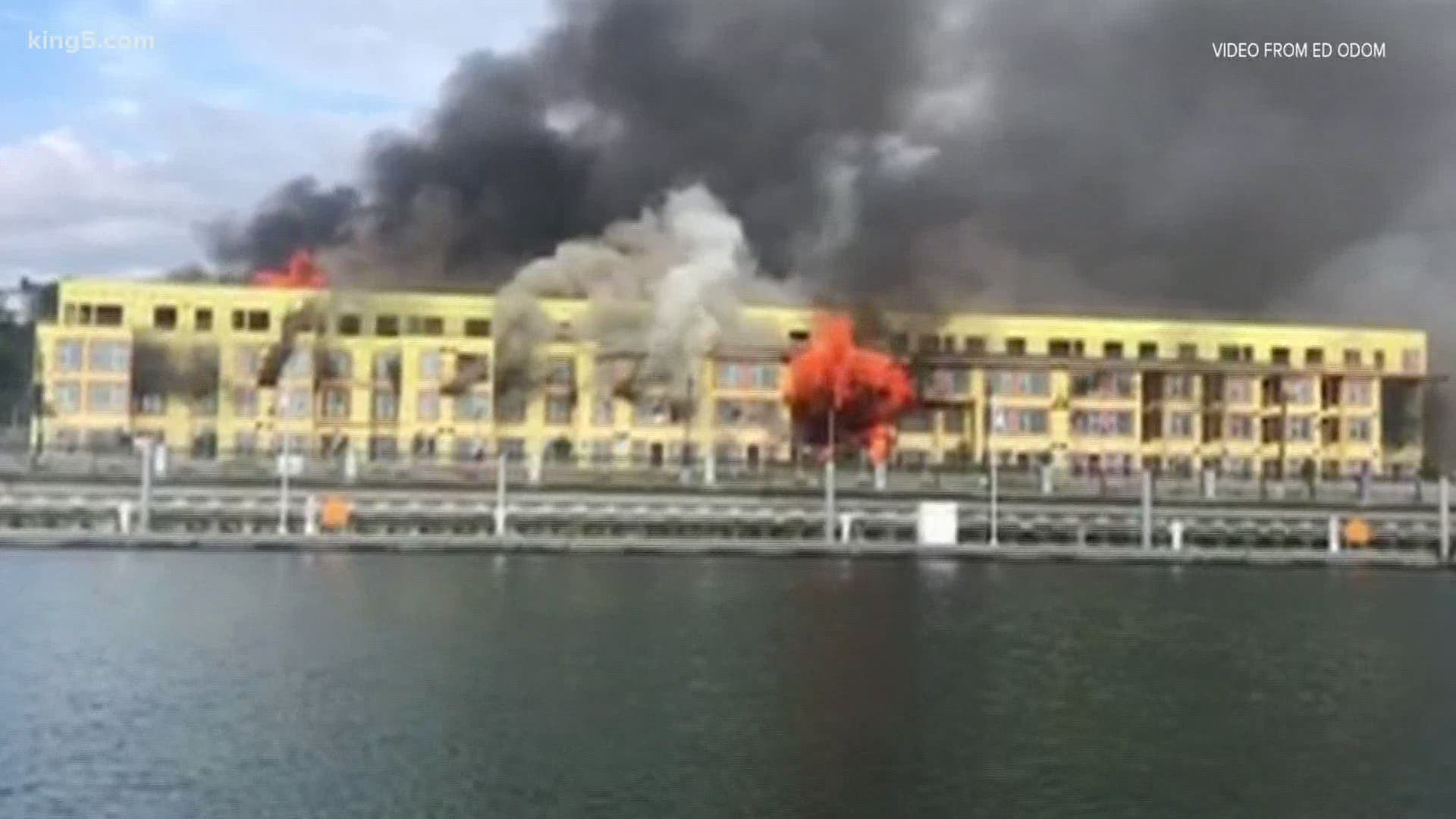 Flames engulfed an apartment building under construction near the Everett Marina on West Marine View Drive.