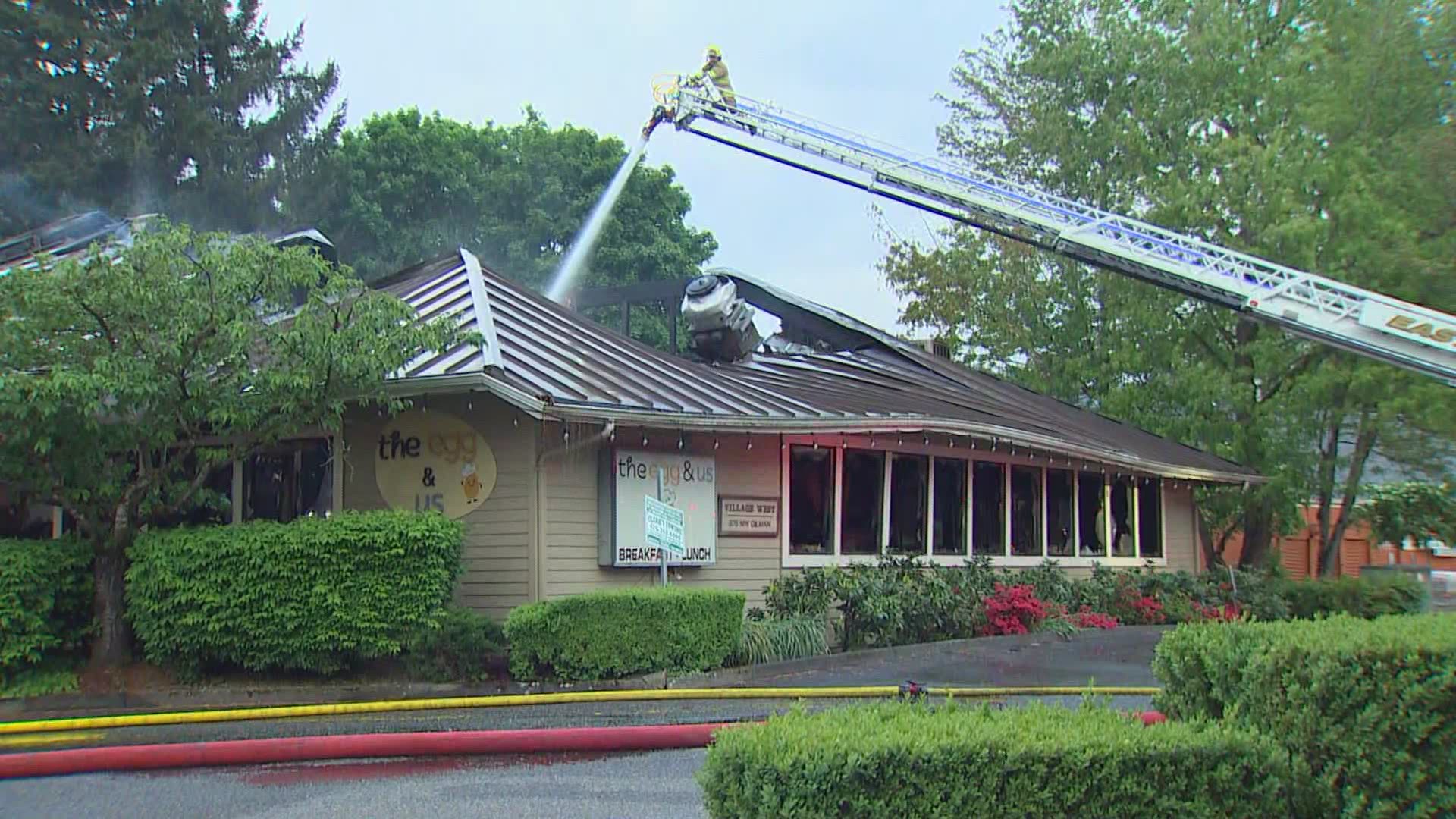 Egg & Us restaurant in Issaquah caught fire for the second time in less than twelve hours Wednesday morning.