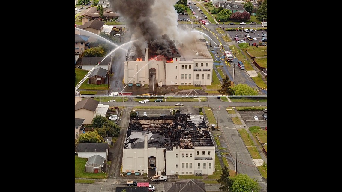 Drone video captures devastating fire at Aberdeen Armory Building
