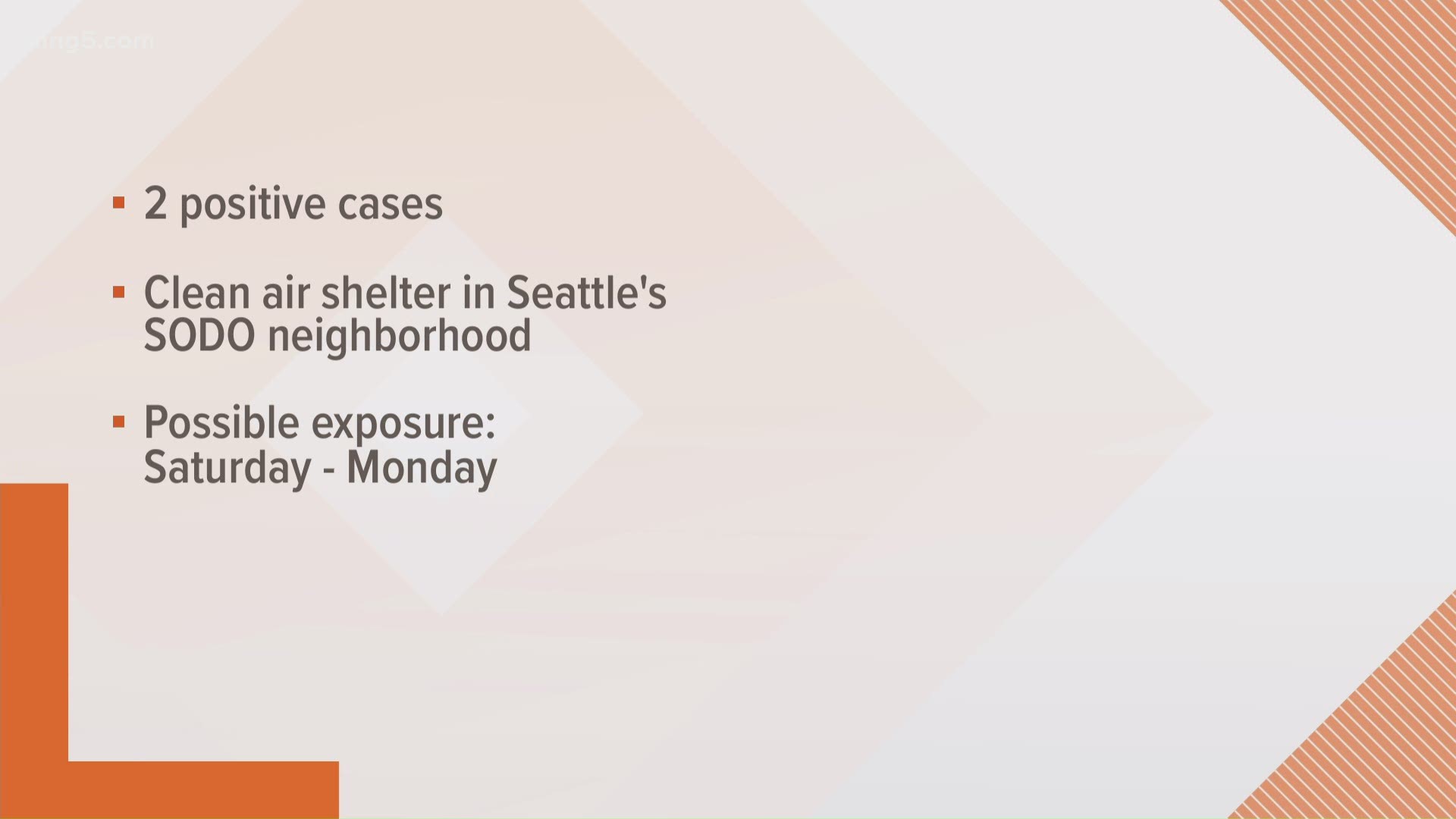 King County officials said two people who were staying at a temporary clean air shelter in Seattle have tested positive for COVID-19.