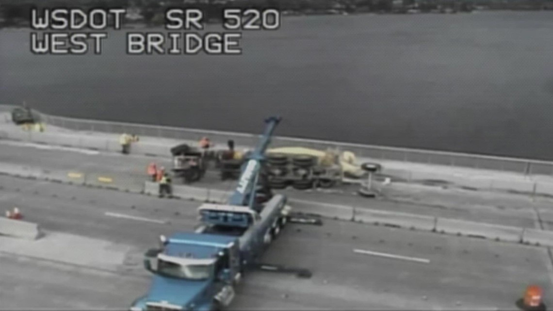 WATCH: Rolled Cement Truck Righted On 520 Bridge | King5com