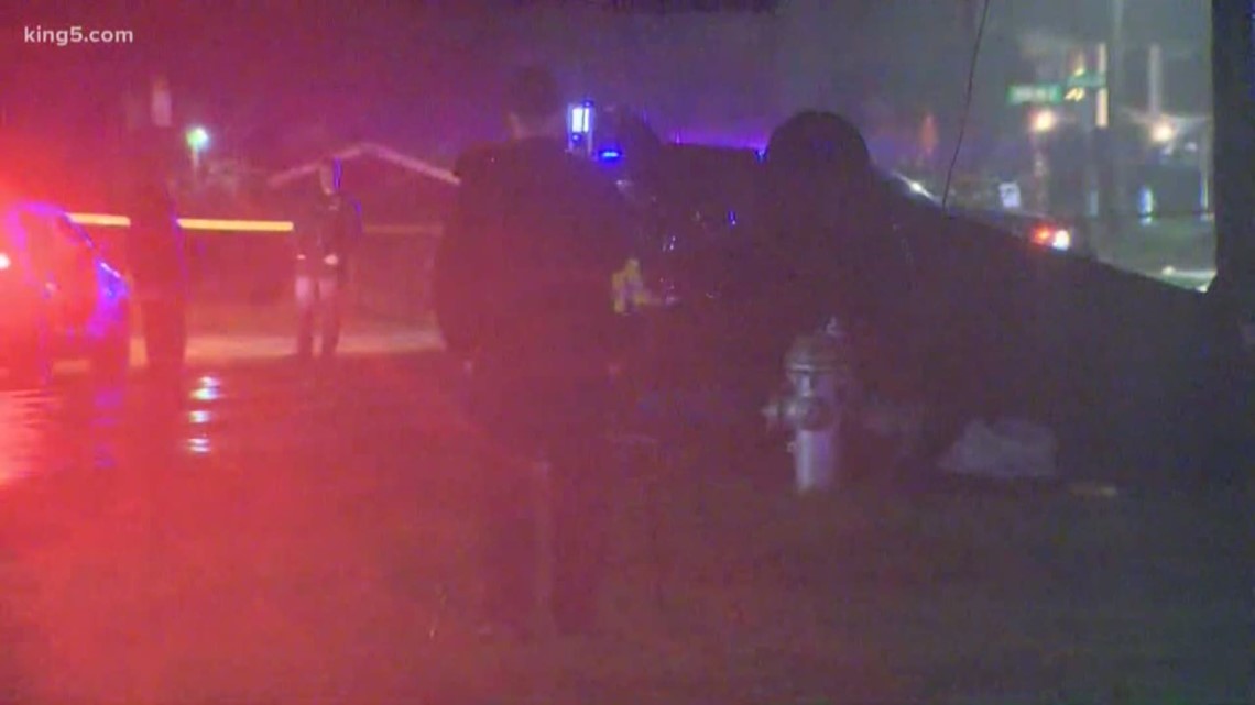 Chase ends in shooting, crash in Spanaway