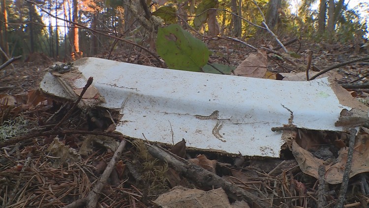 Ketron Island still littered with debris after stolen plane crash