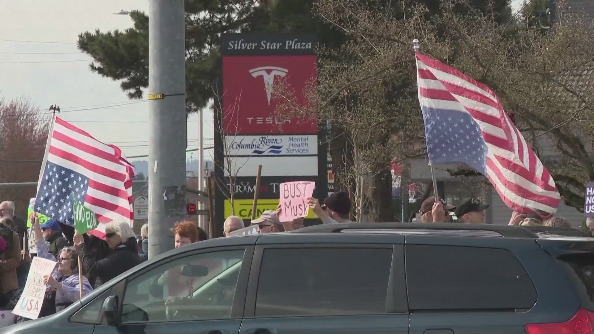 One of the prominent groups, Troublemakers, held a celebration after Tesla reported a 71% drop in first quarter profits.