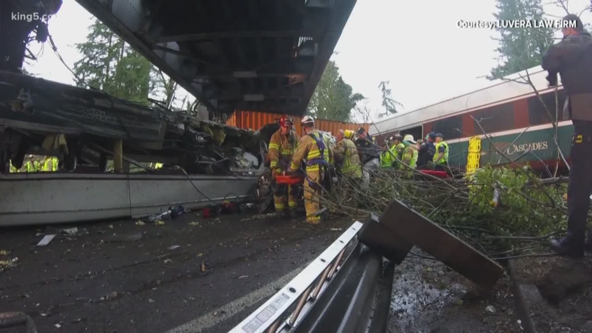 The video released by the Luvera Law Firm shows their client, Blaine Wilmotte, being rescued. Wilmotte and two Amtrak passengers are now suing Amtrak for damages related to the injuries they sustained in the derailment.
