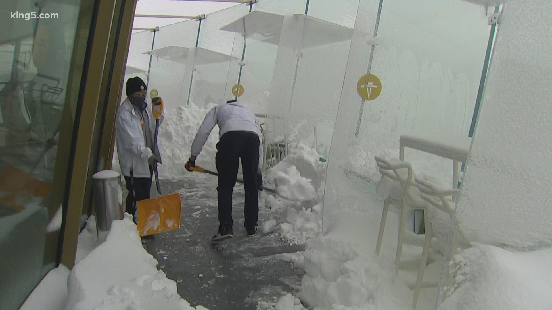 The weekend snow storm posed a unique challenge for workers at the Seattle Space Needle.