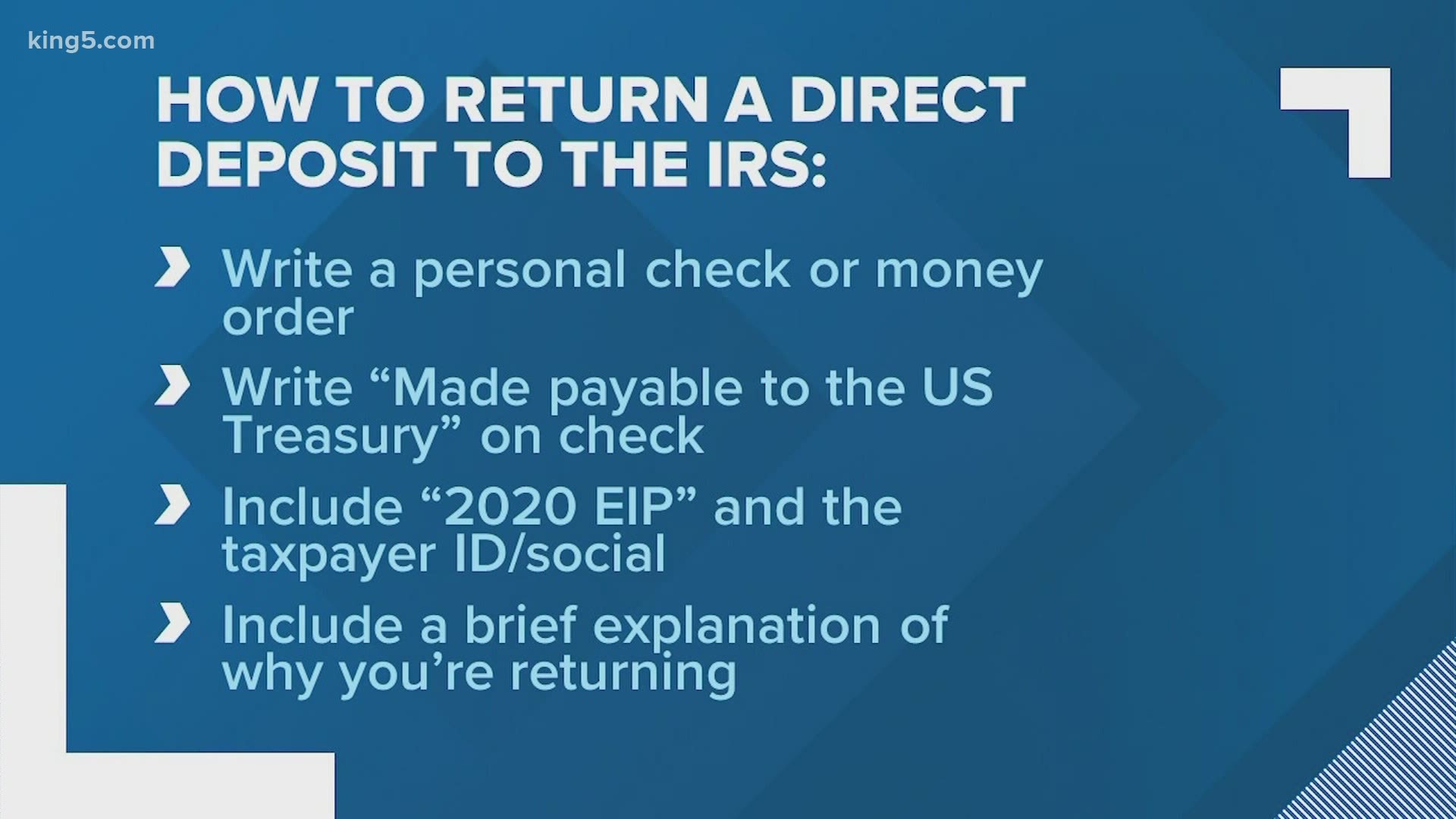 The IRS says stimulus money sent to dead people needs to be returned by mailing back paper checks or writing a personal check for direct deposit payments.