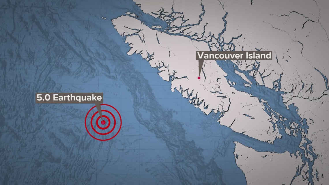 A 5.0 magnitude earthquake was recorded off the coast of Vancouver Island