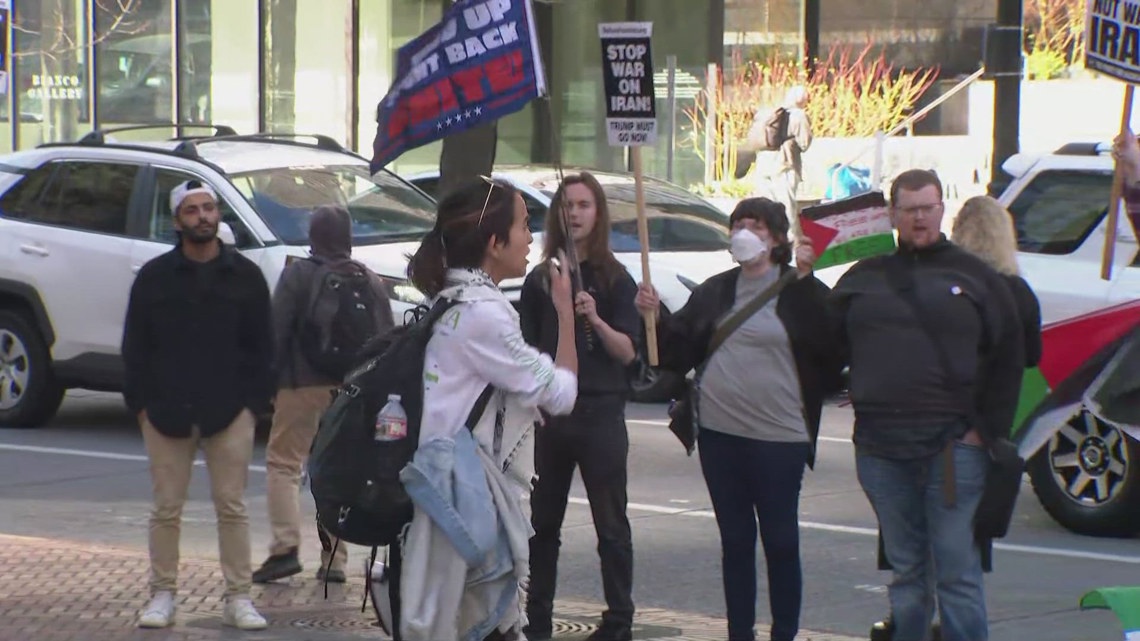 Protest gathers at Seattle City Hall, Federal Building over Iran tensions