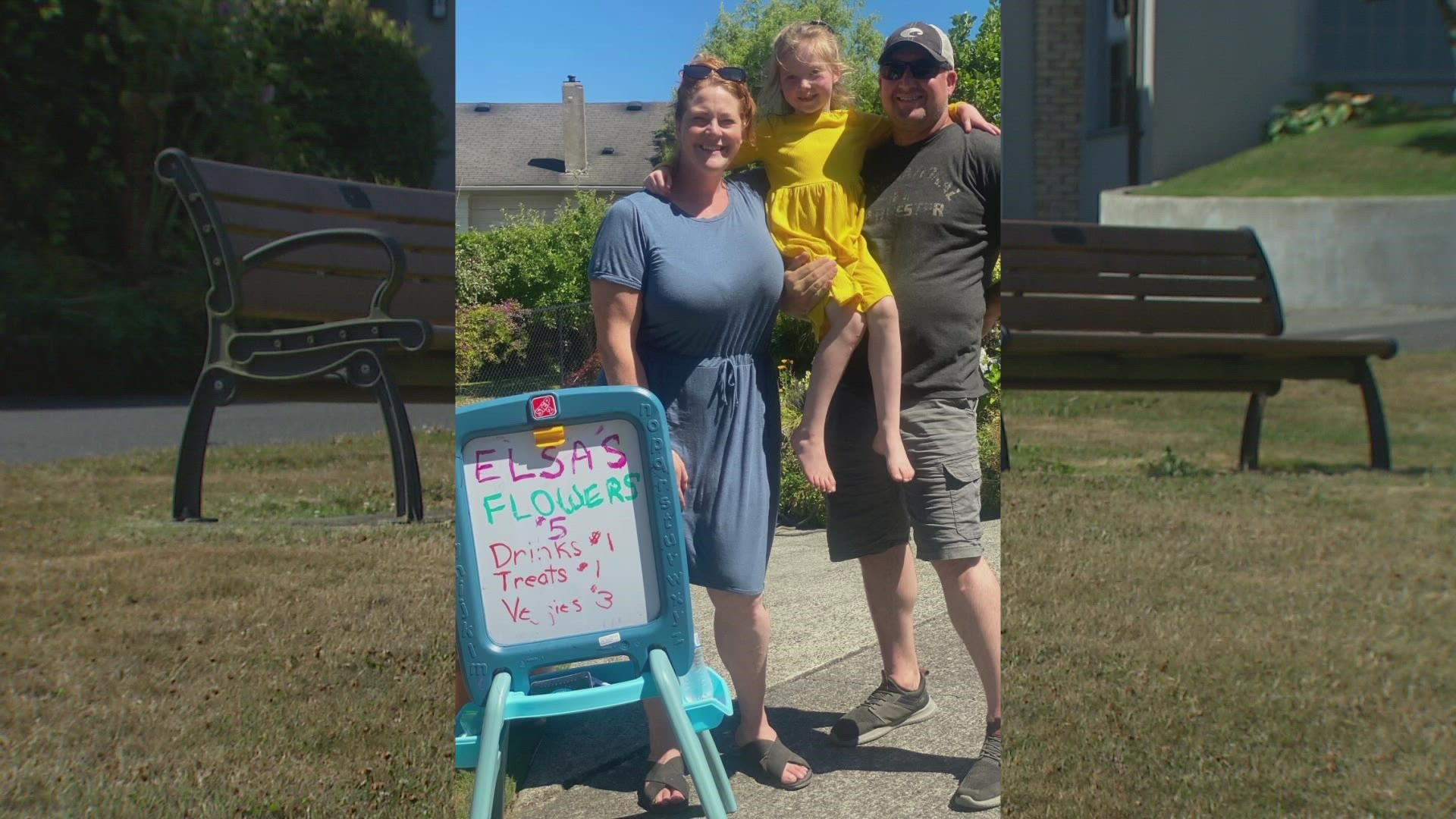 The 7-year-old was told to close up shop and now neighbors are calling out the city for what they see as hypocrisy as a homeless camp nearby poses problems.