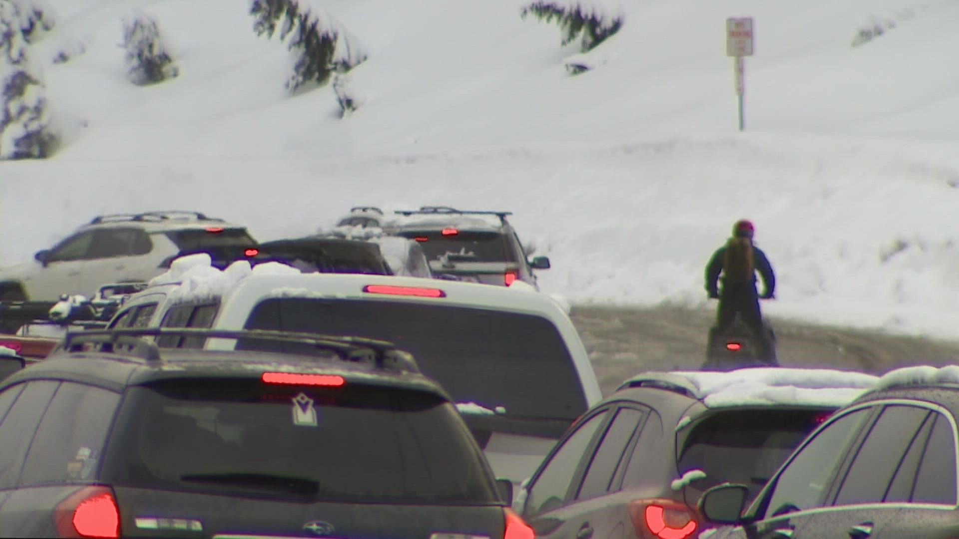 Travelers were backed up for hours Saturday as heavy snowfall led to multiple collisions and a shutdown of both directions of I-90.