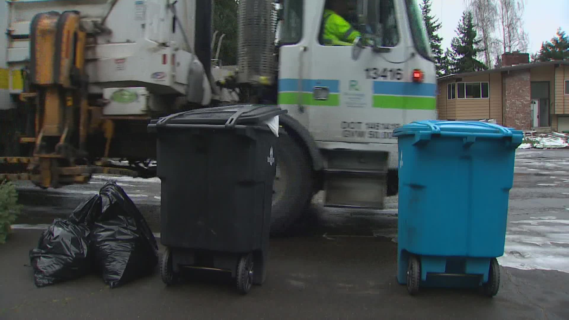 Unsafe road conditions following recent snowstorms have continued to delay trash services across western Washington.
