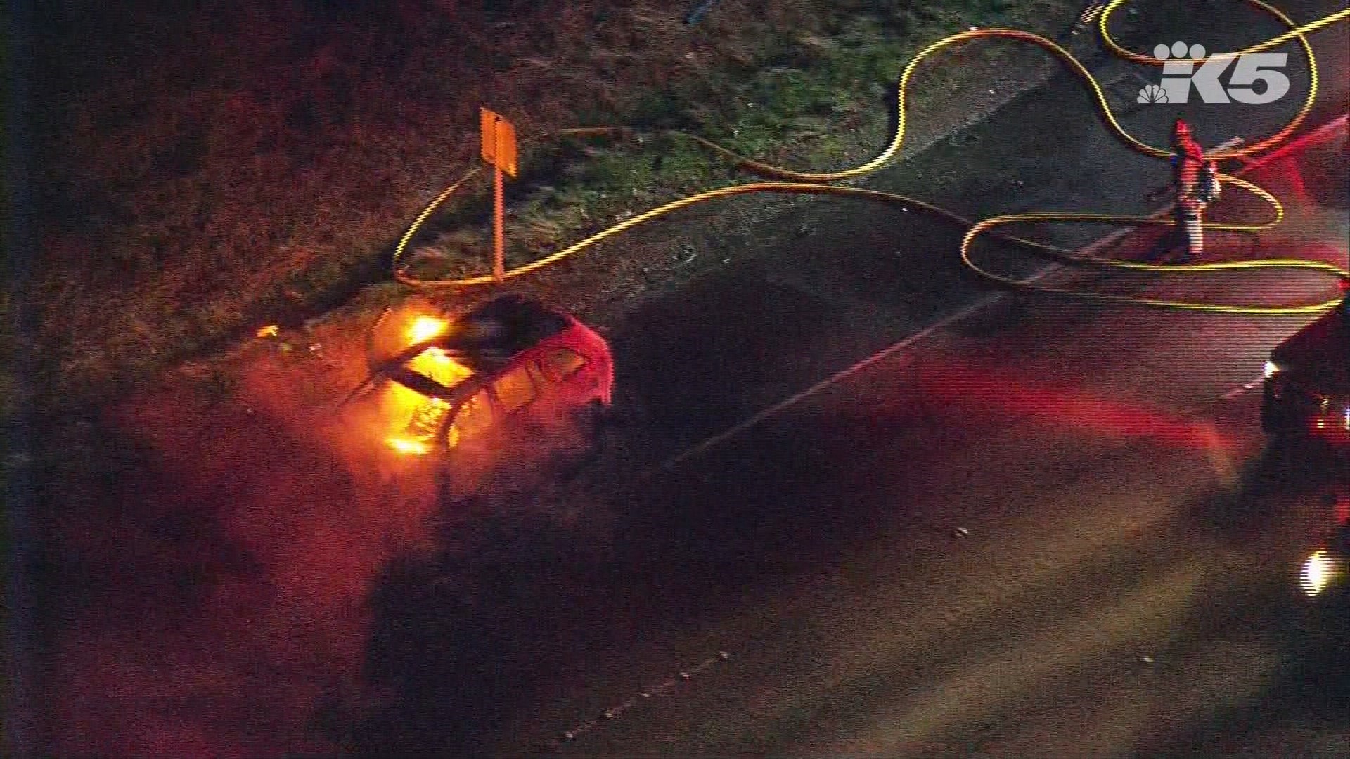 Car fire holding up traffic on I-5 in Federal Way near 308th St. South.