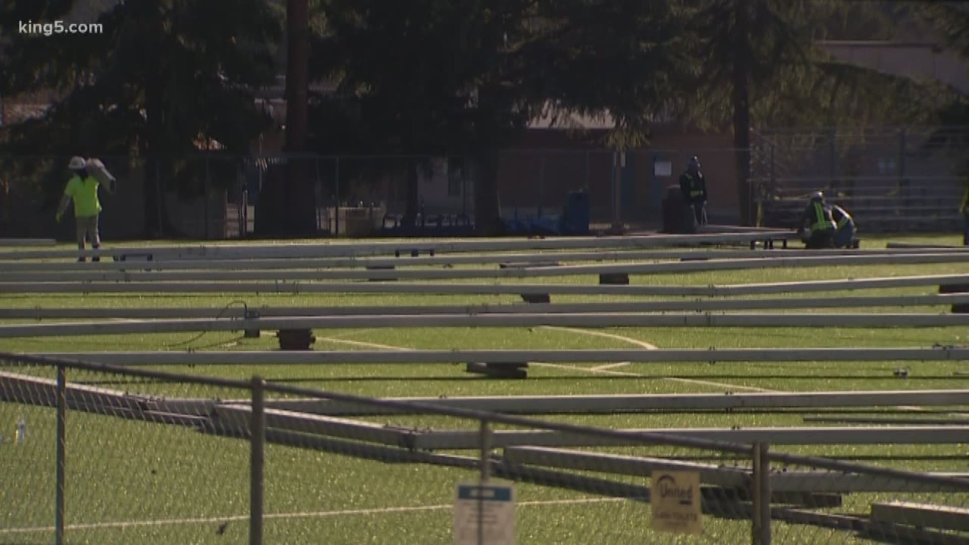 King County is building a temporary field hospital to add about 200 medical beds for people affected by the coronavirus.