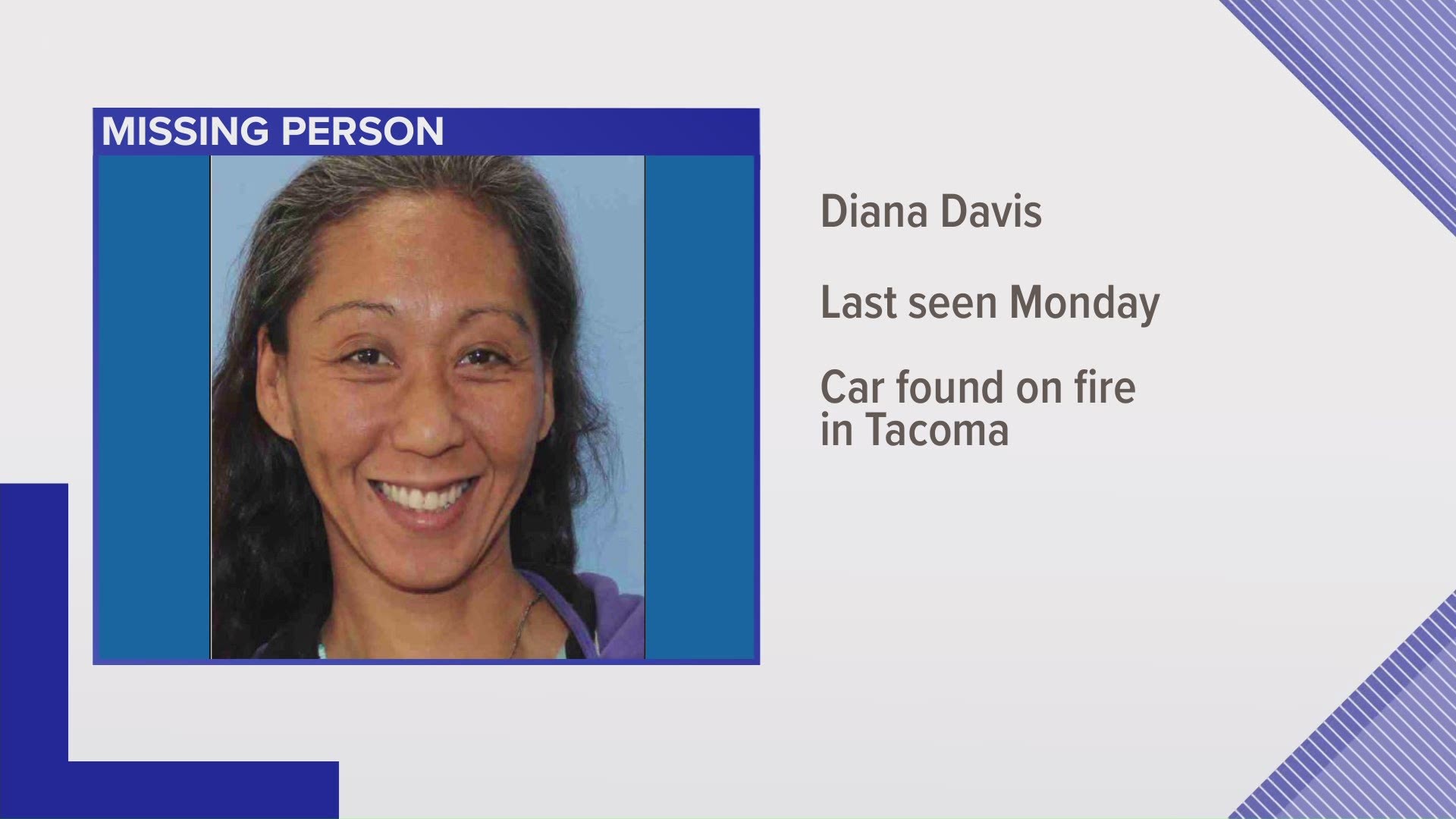 Tacoma Police are looking for Diana Davis, who was been missing under "suspicious circumstances" since July 27.