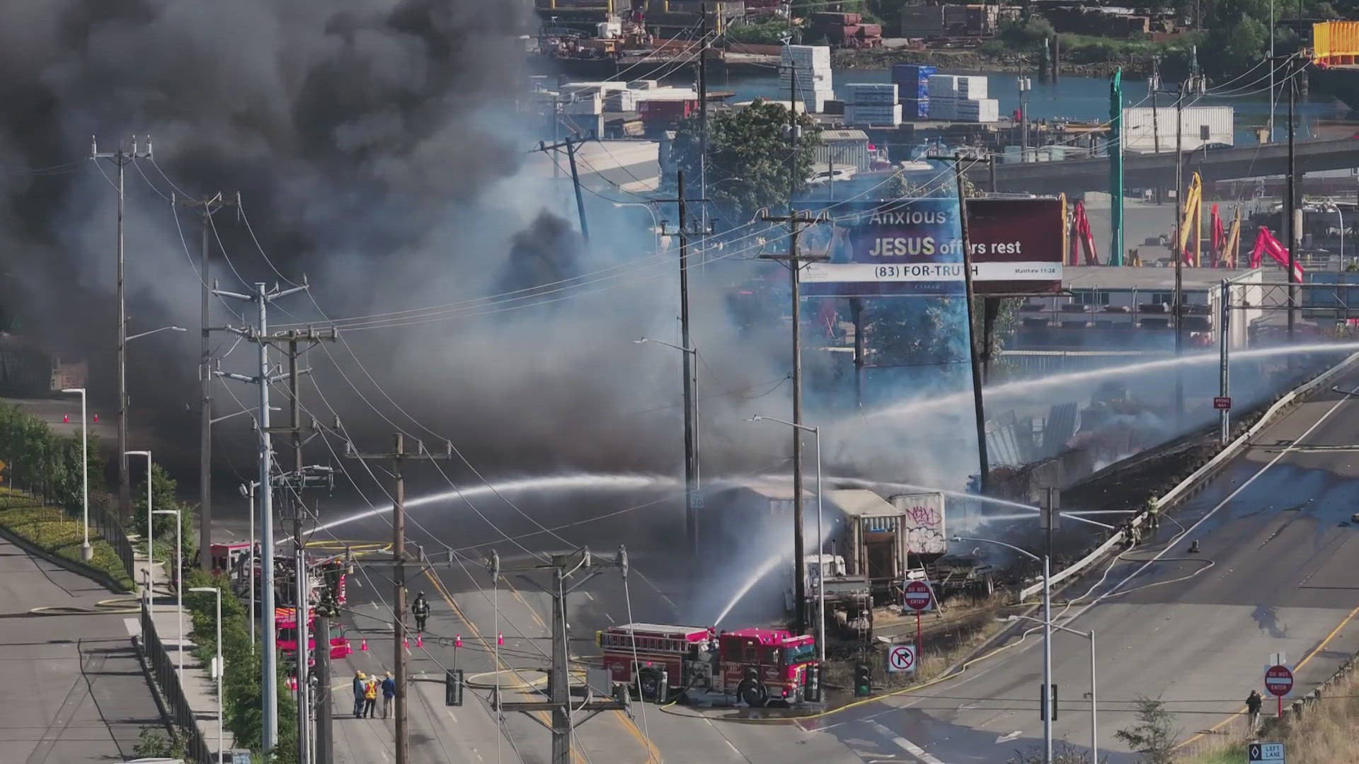 The fire was near the Georgetown neighborhood and damaged several power poles.