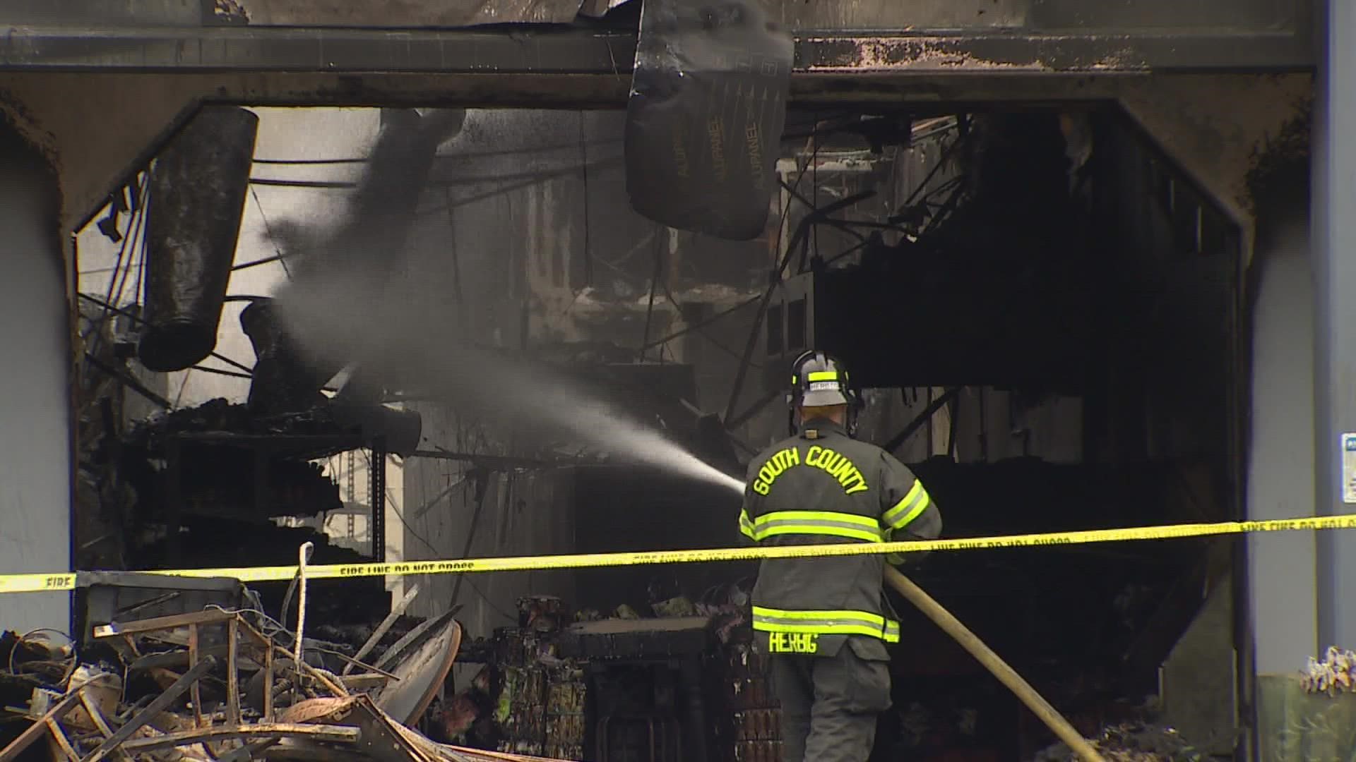 The fire damaged 14 businesses in the Plum Tree Plaza Saturday morning.