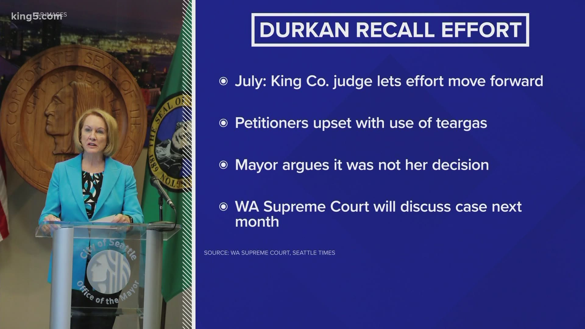 Seattle Mayor Jenny Durkan is arguing that the push to recall her is based on a policy disagreement, not a violation of any law or standard.