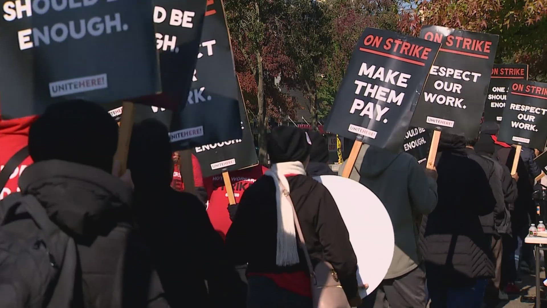 Approximately 400 hotel workers went on strike Saturday, Oct. 12.