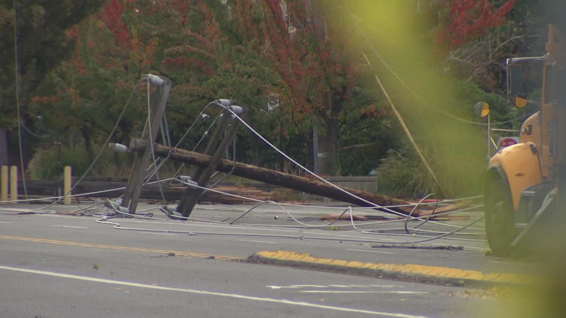 The 15 poles that fell Sunday are being transferred to a different location for inspection.