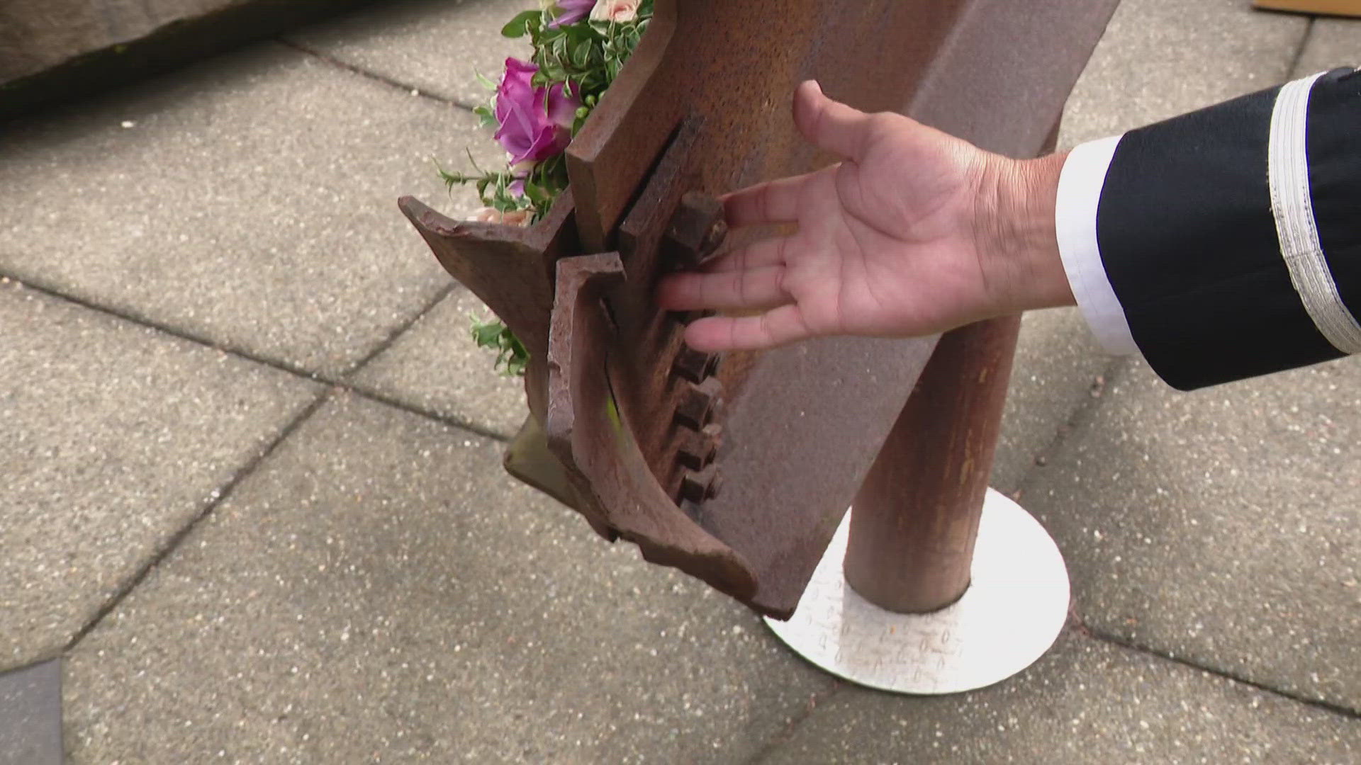 A half-ton piece of the World Trade Center is part of a memorial site at Station 58.