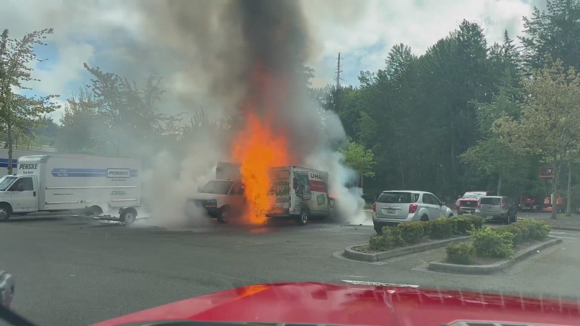 One person has been arrested for suspected arson after setting a U-Haul truck on fire in a Home Depot parking lot in Federal Way