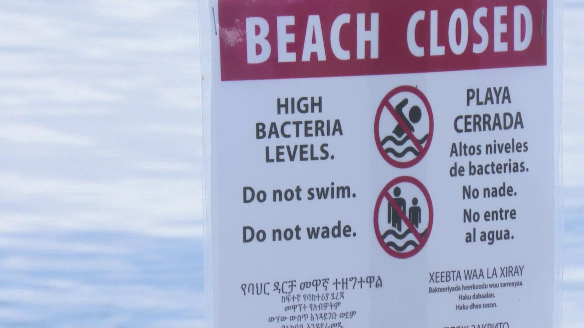 The beach will be tested weekly to determine when it can reopen to the public.