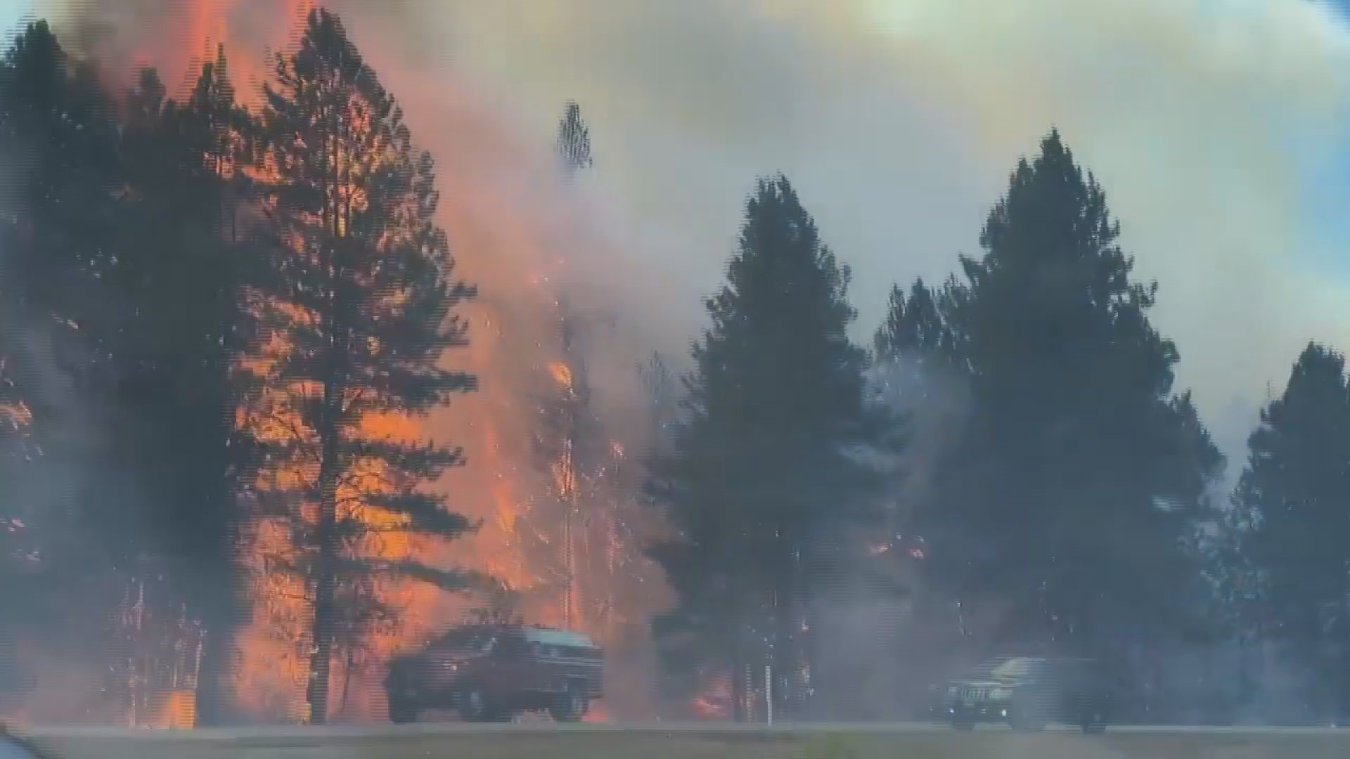Video from Eric Marquardt. A brush fire shut down Interstate 90 near Cle Elum on July 23, 2021.