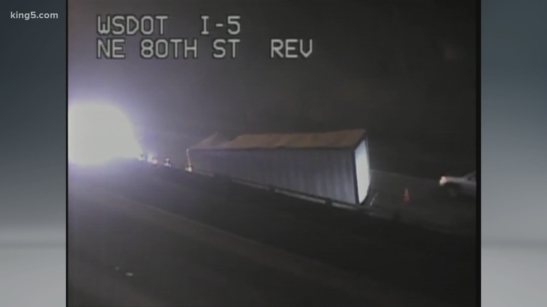 SB I-5 in north Seattle is facing massive congestion after a semi-truck drove off an overpass onto the interstate. The driver is suspected of DUI and is in custody.