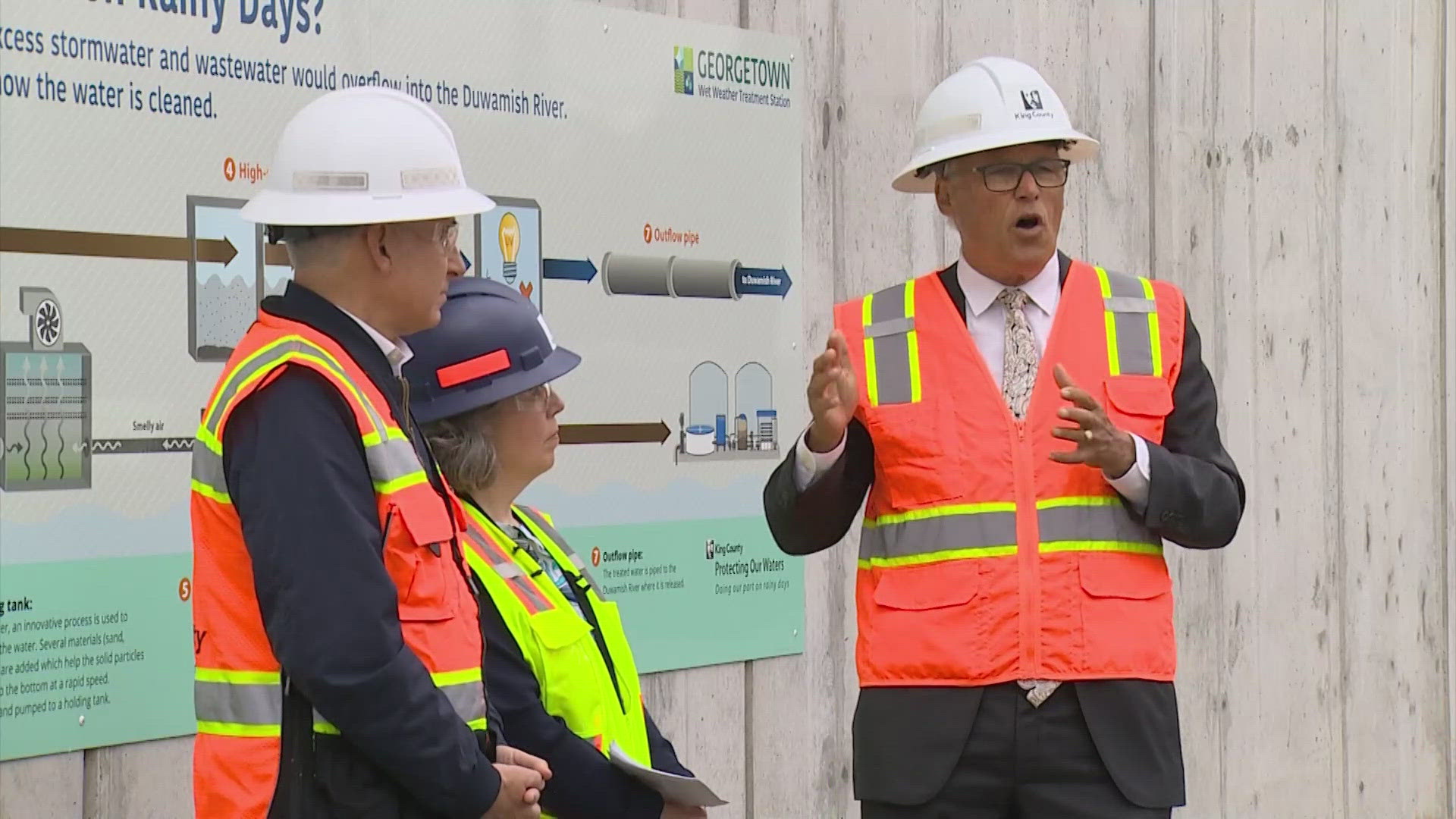 Gov. Jay Inslee joined King County officials Tuesday to tour the Georgetown Wet Weather Treatment Station.