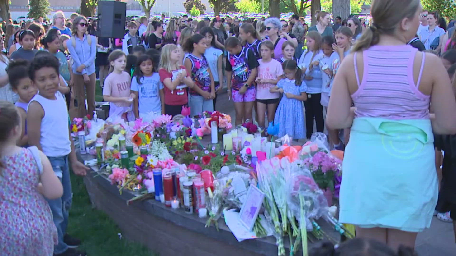 On Tuesday, more than 300 people gathered to remember Olivia, Evelyn and Paityn Decker, three sisters found dead after visiting their father. He remains at large.