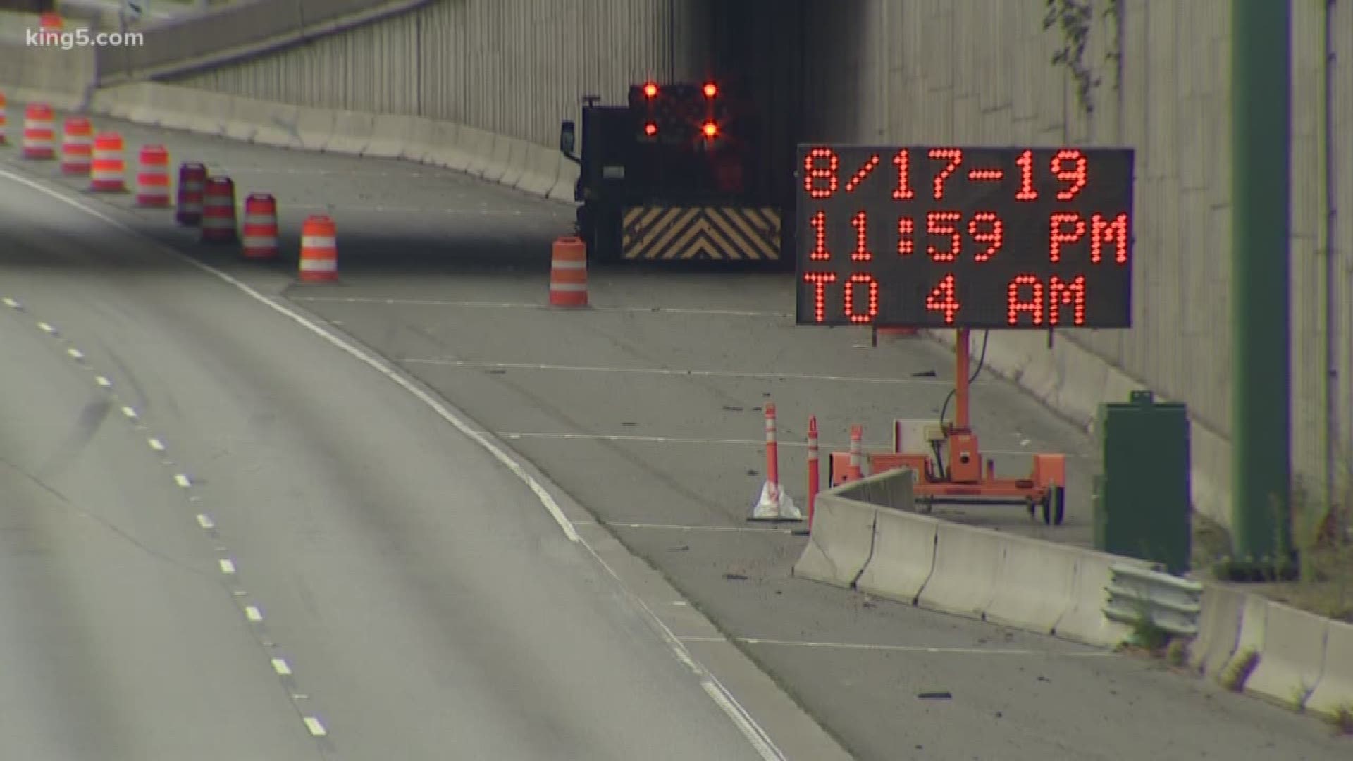 Road crews are working through the weekend to remove the temporary beams on I-405. Several northbound lanes will be closed overnight until Monday morning at 5 a.m. KING 5’s Tony Black reports.