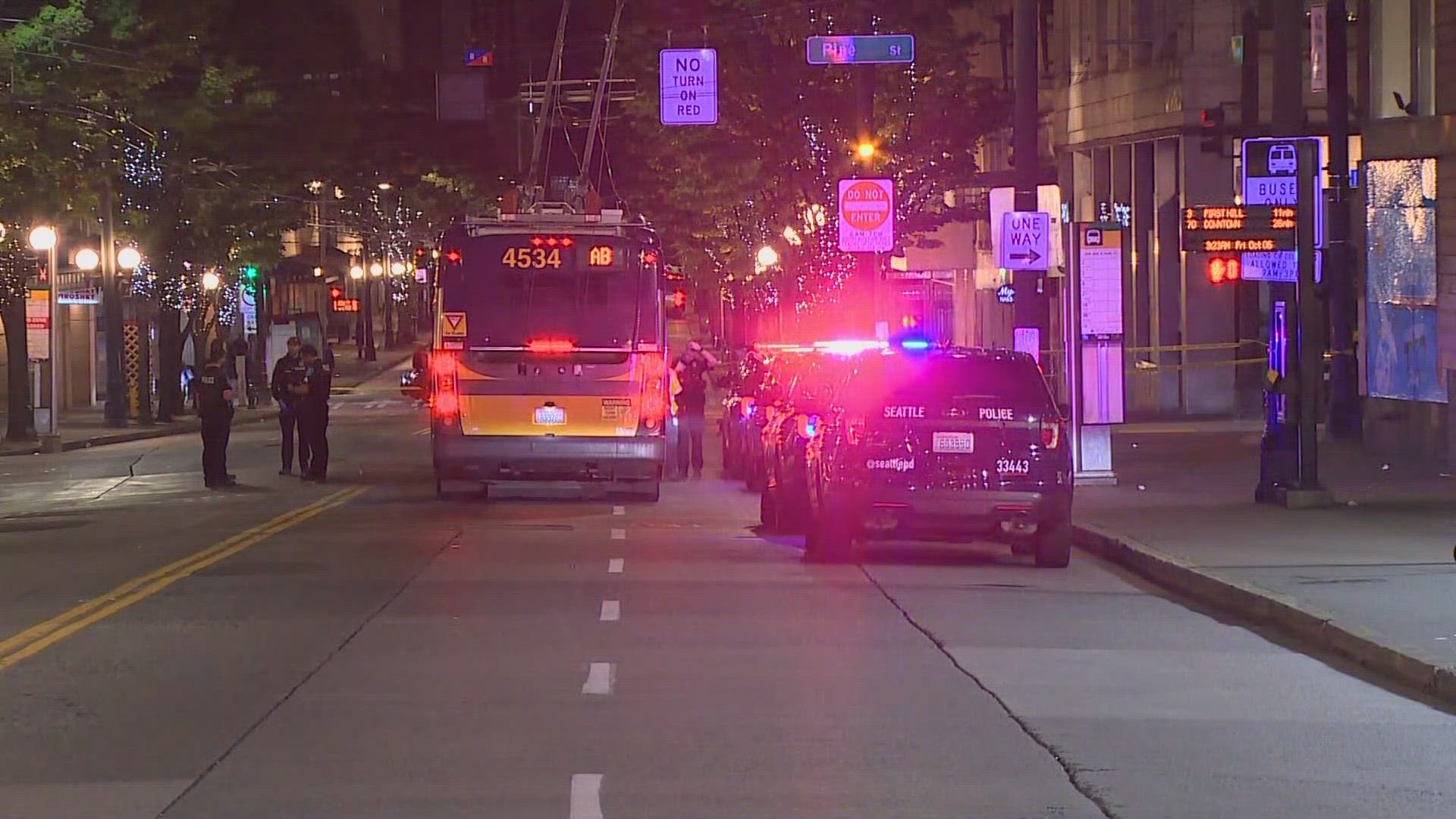 Two people were hospitalized after a stabbing at 3rd and Stewart St. in downtown Seattle Friday morning.