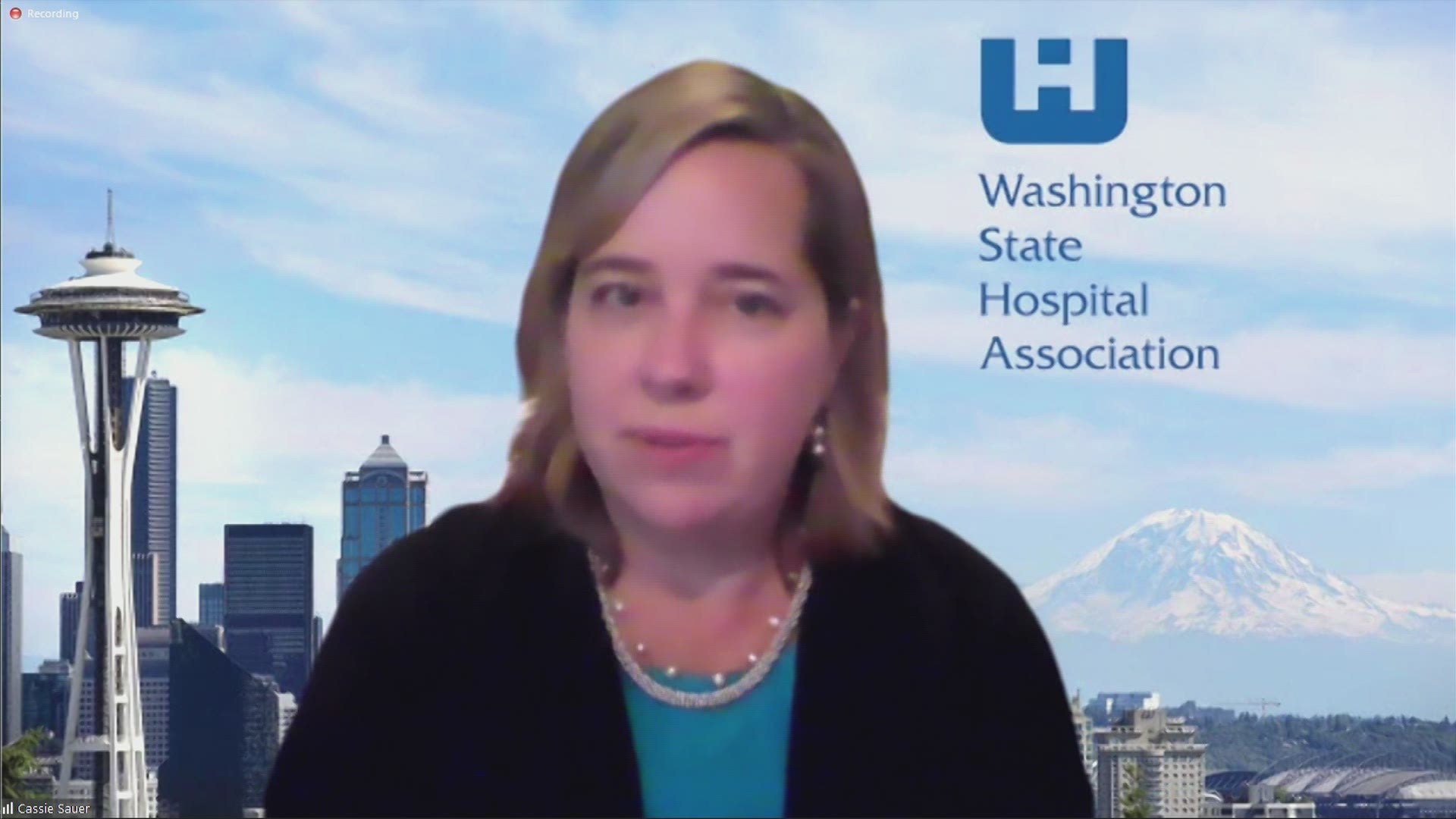 Washington State Hospital Association CEO Cassie Sauer discusses the status of the health care system on April 26, 2021.