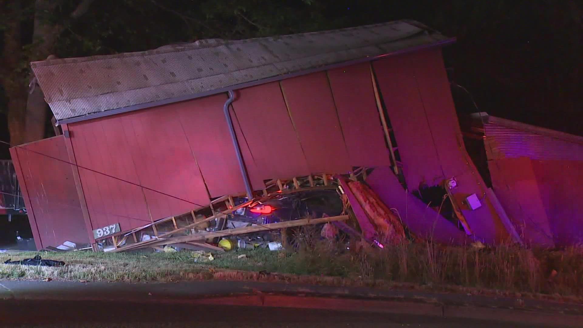 A vehicle stolen by burglary suspects crashed into a barn in Renton early Thursday morning.