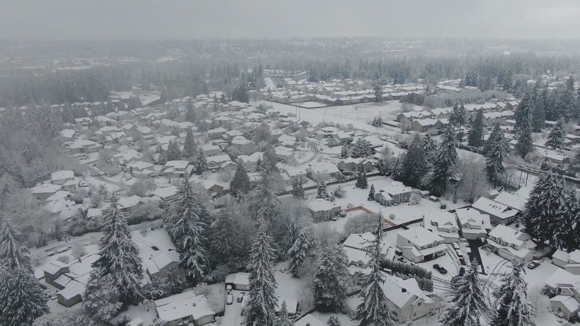 A drone flight above Lynnwood, WA after heavy snowfall