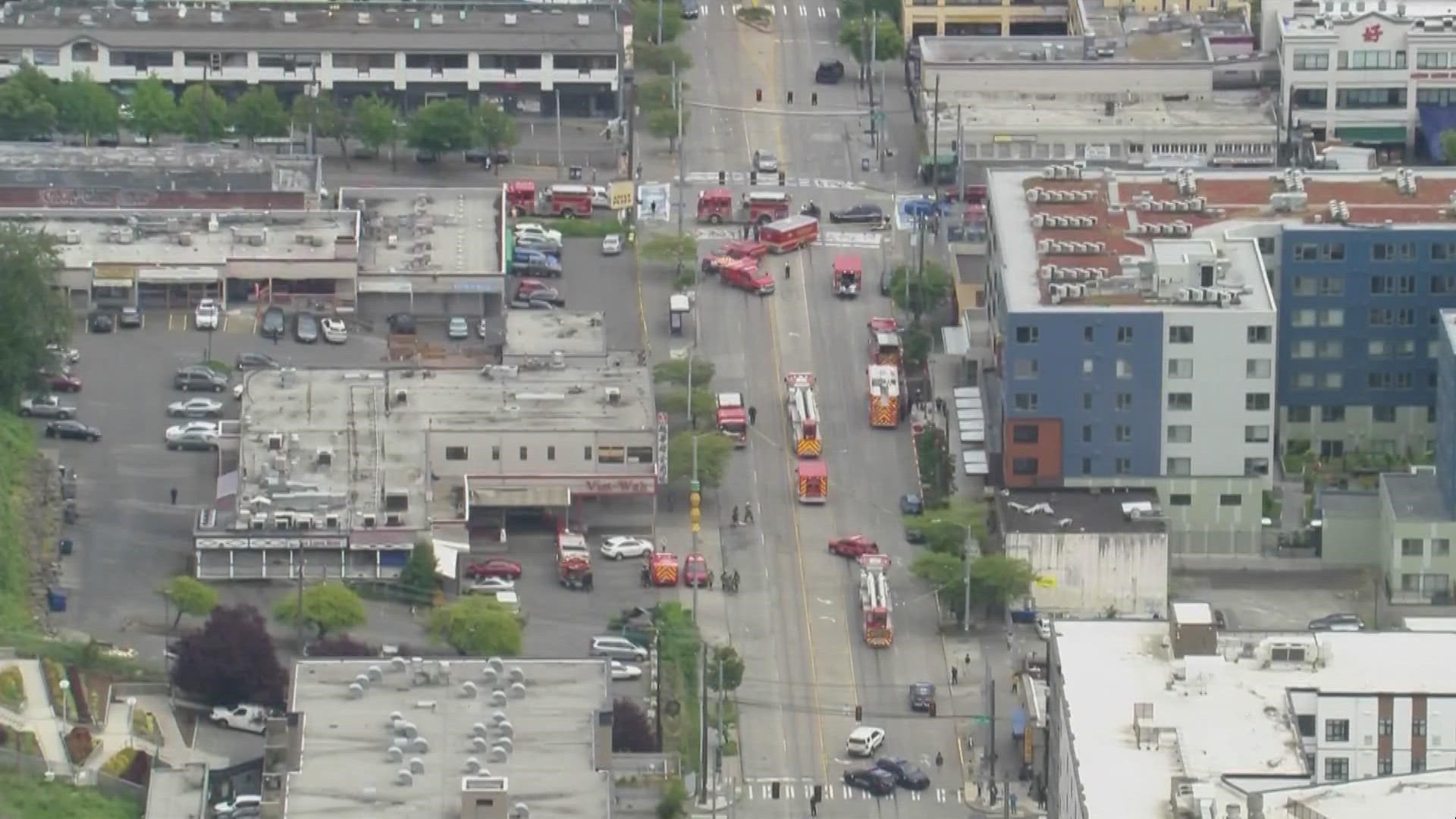 Seattle Fire tweeted firefighters were responding to the building near 10th Avenue South and South Jackson Street Thursday afternoon.