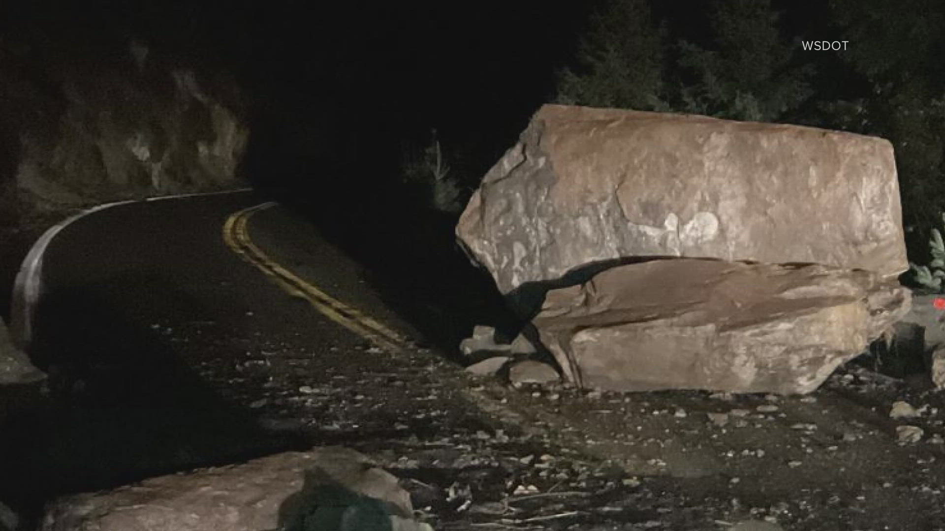 WSDOT crews are working to reopen SR 11 south of Bellingham aa car-sized boulders block the roadway following a rockslide.