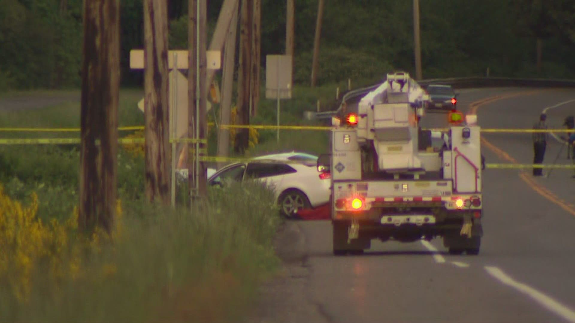 A man crashed his car into a telephone pole and was found dead after being shot outside the Red Dog Saloon south of Cedar Grove Road in Maple Valley