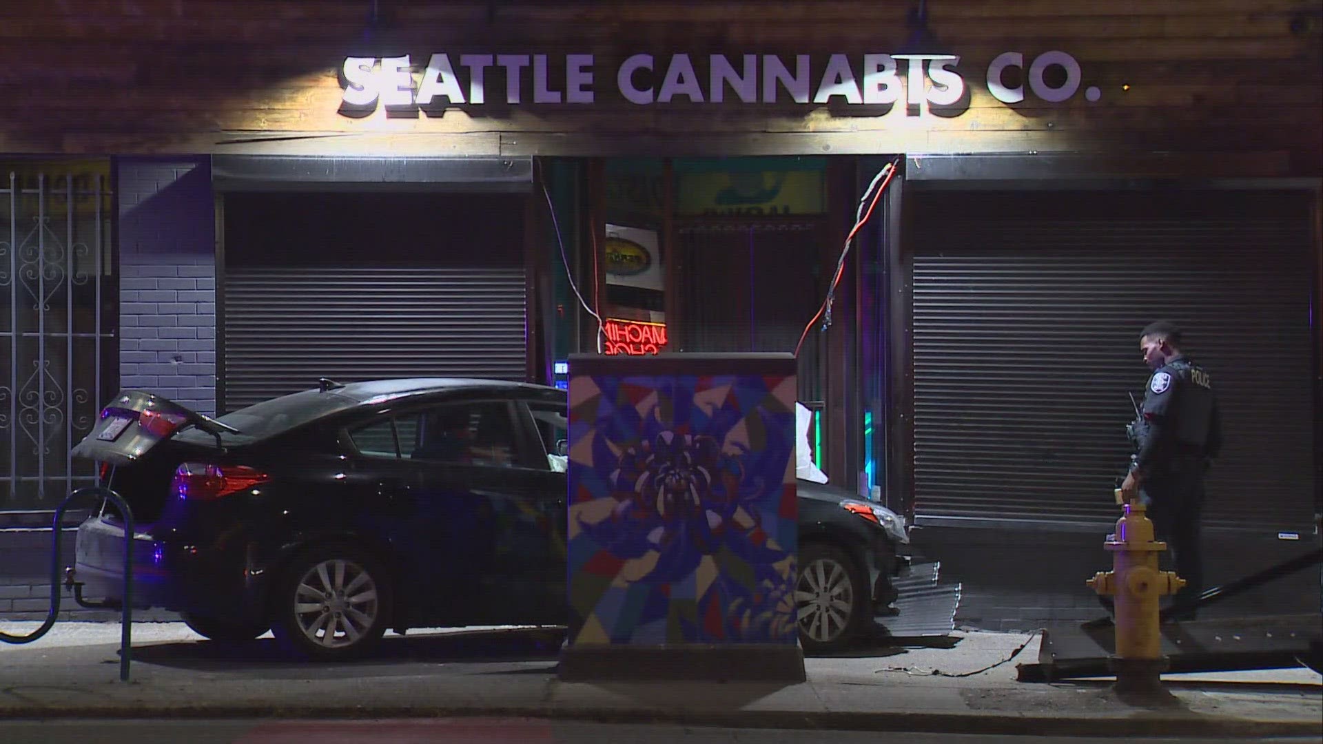 Thieves smashed a car into the front of Seattle Cannabis Company on Rainier Ave. S in Seattle early Thursday morning