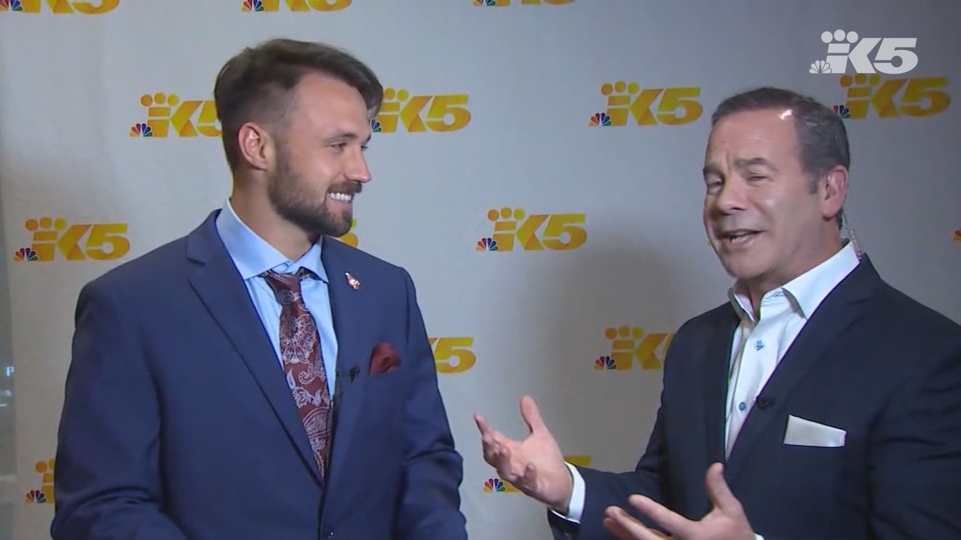 Male Sports Star of the Year and Washington State University quarterback Gardner Minshew stops by to talk to Paul Silvi at the MTR Western Sports Star Awards
