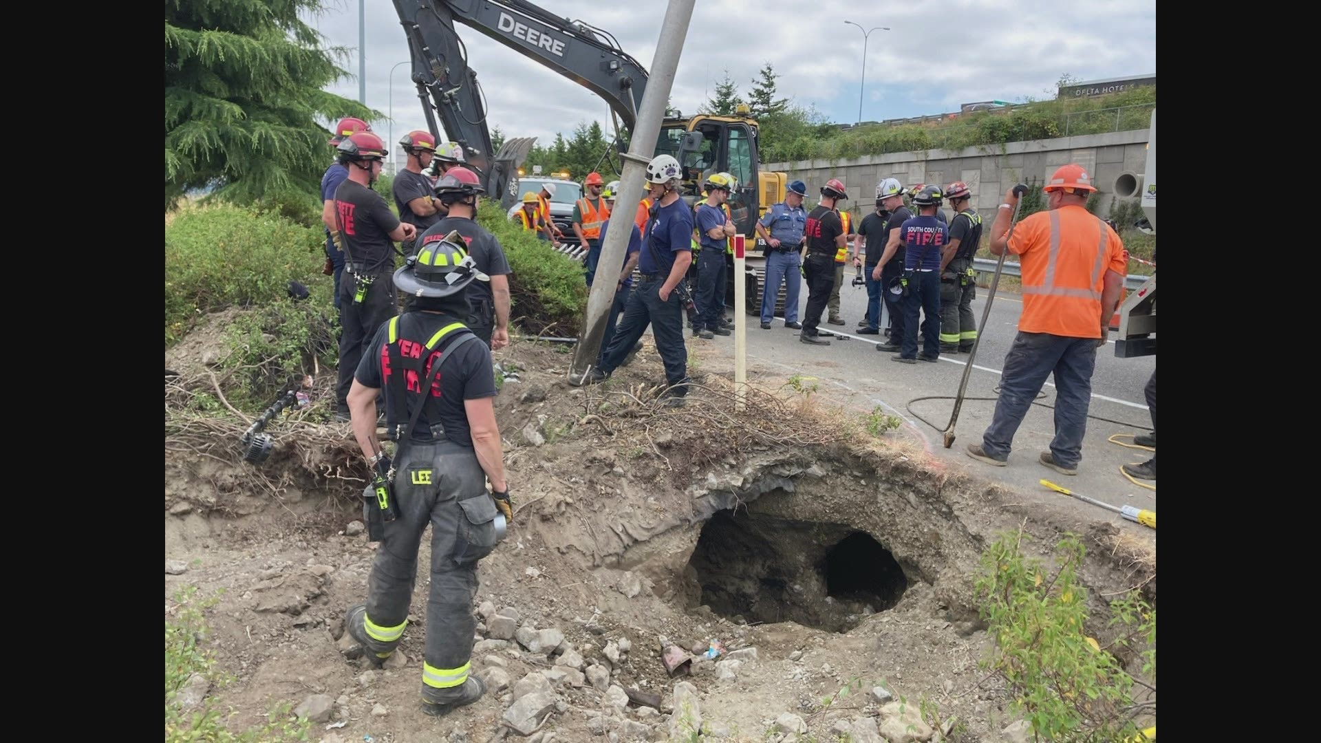 A 911 call prompted an emergency response over concerns that a person was trapped inside a human-made tunnel in Everett. However, nobody was found.