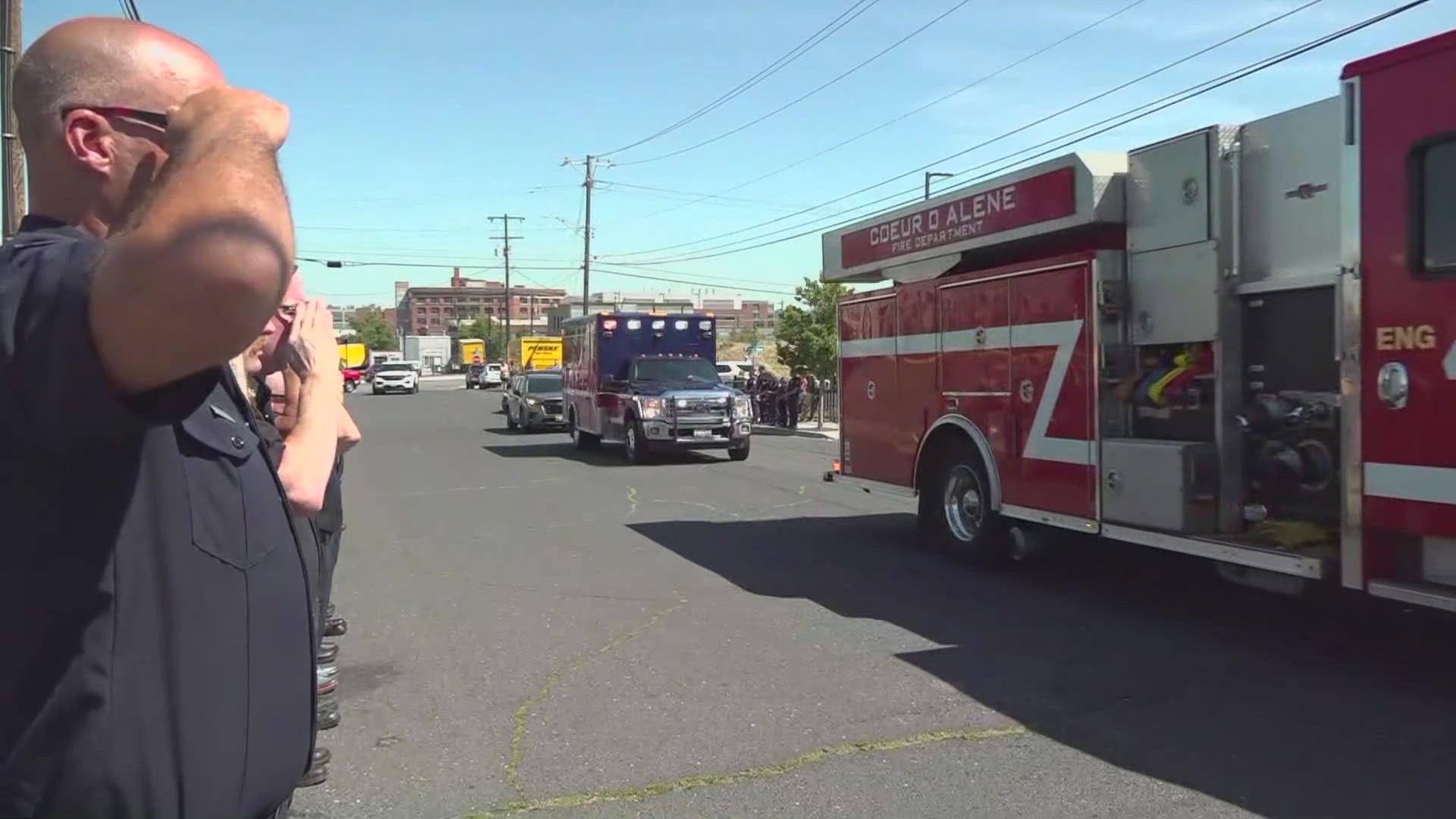 A procession of law enforcement and first responders escorted the bodies of John Morrison and Frank Harwood as they were transferred from a Spokane coroner's office 