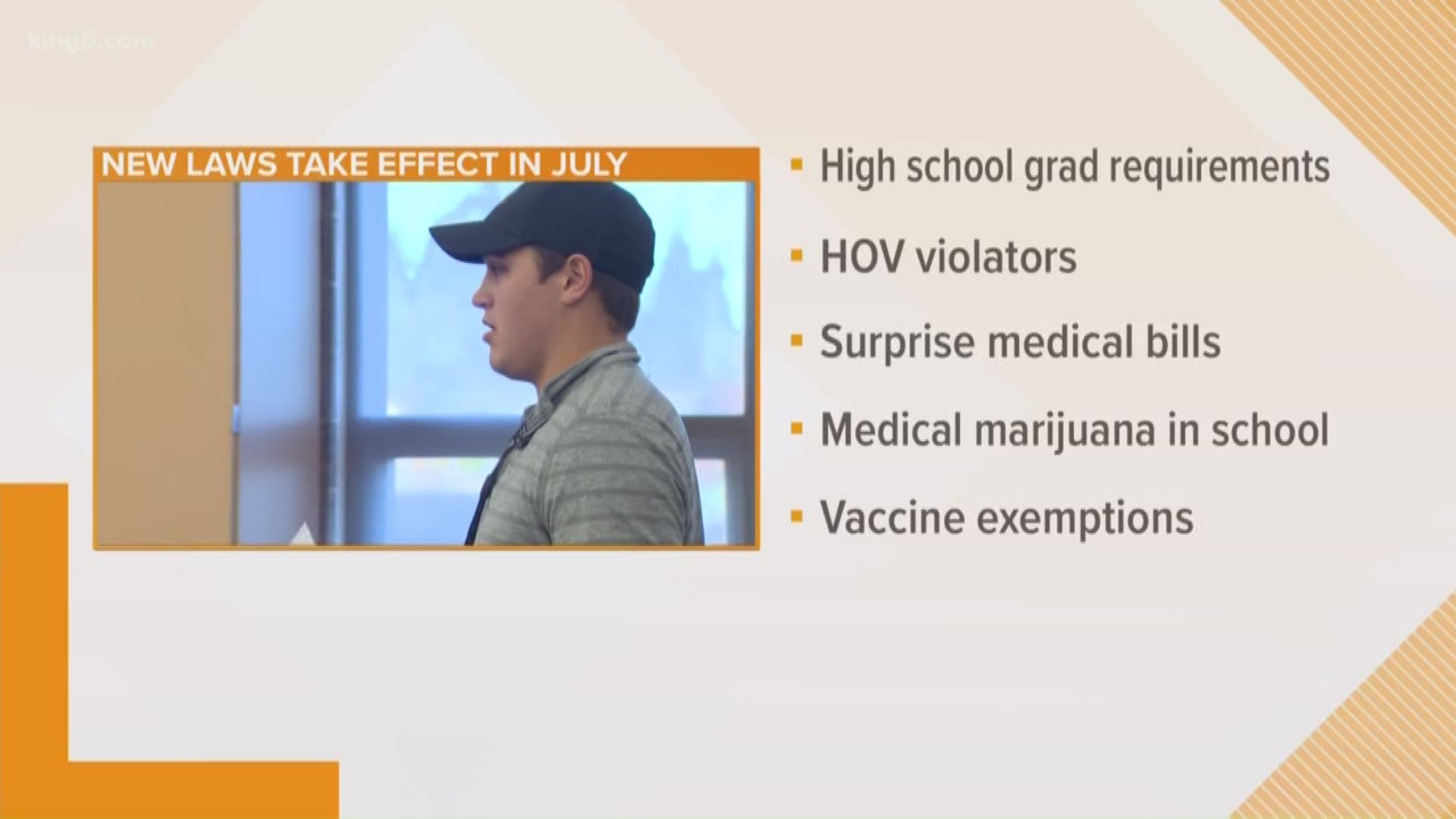 Hundreds of new laws go into effect in July in Washington, including measures involving high school graduation requirements, HOV lane violators, and medical marijuana in schools.
