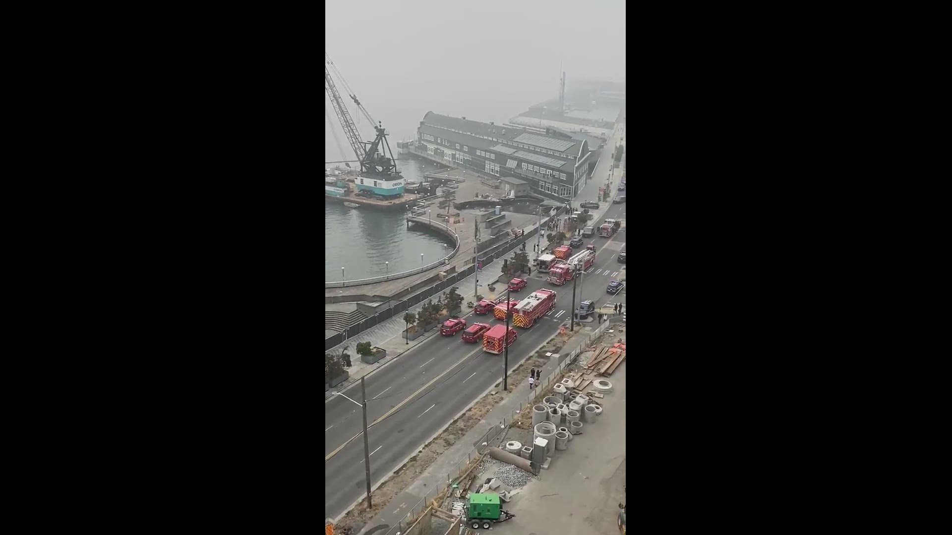 Video shot by Kelton Temby. Pier 58 was starting to be dismantled when it partially collapsed, sending construction workers into the water.