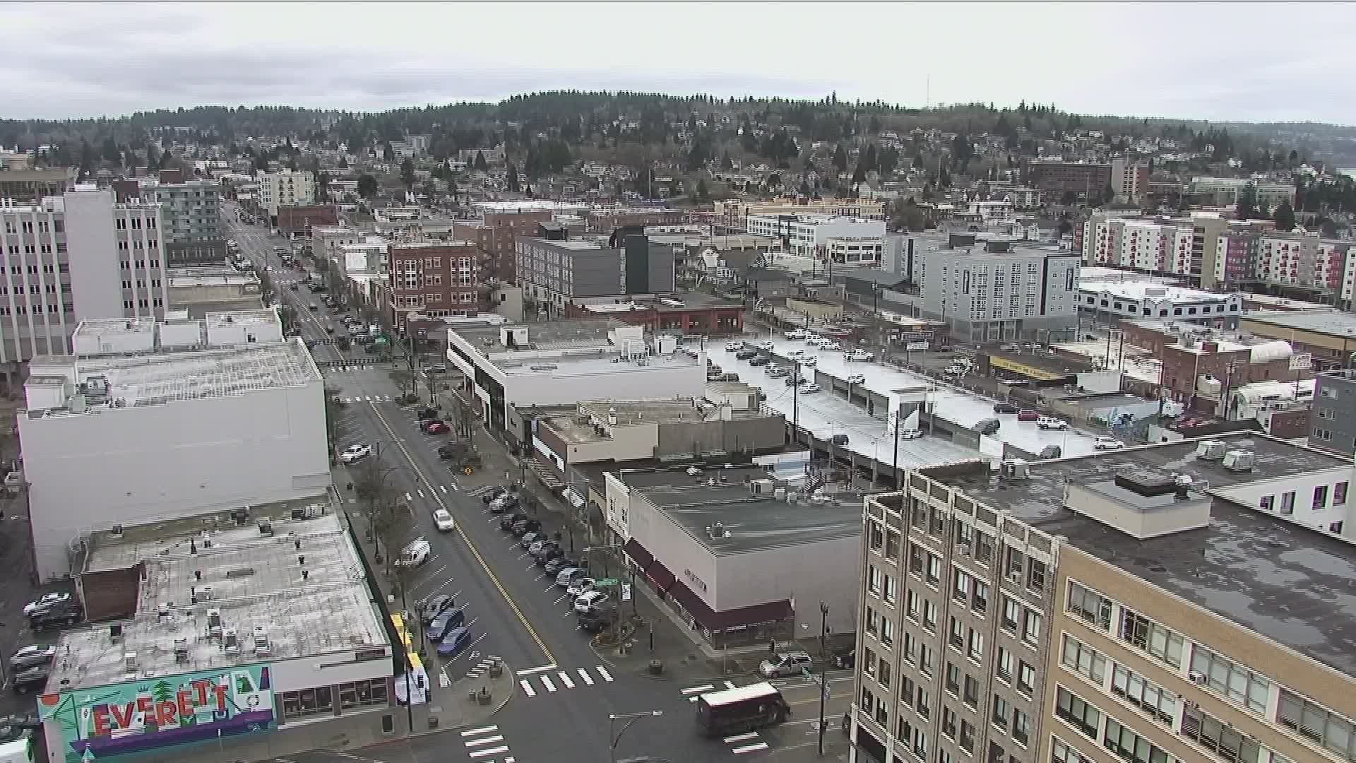 A view of downtown Everett on March 2, 2021.