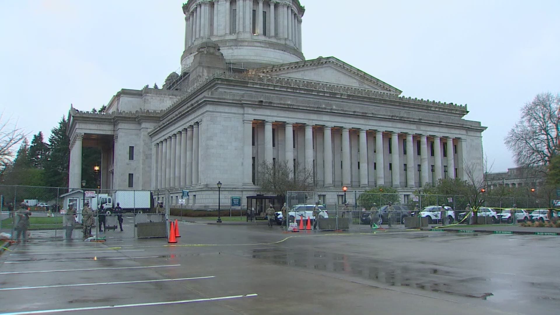 Hundreds of Washington State National Guard members and Washington State Patrol troopers are at the state Capitol Campus in Olympia ahead of the legislative session.