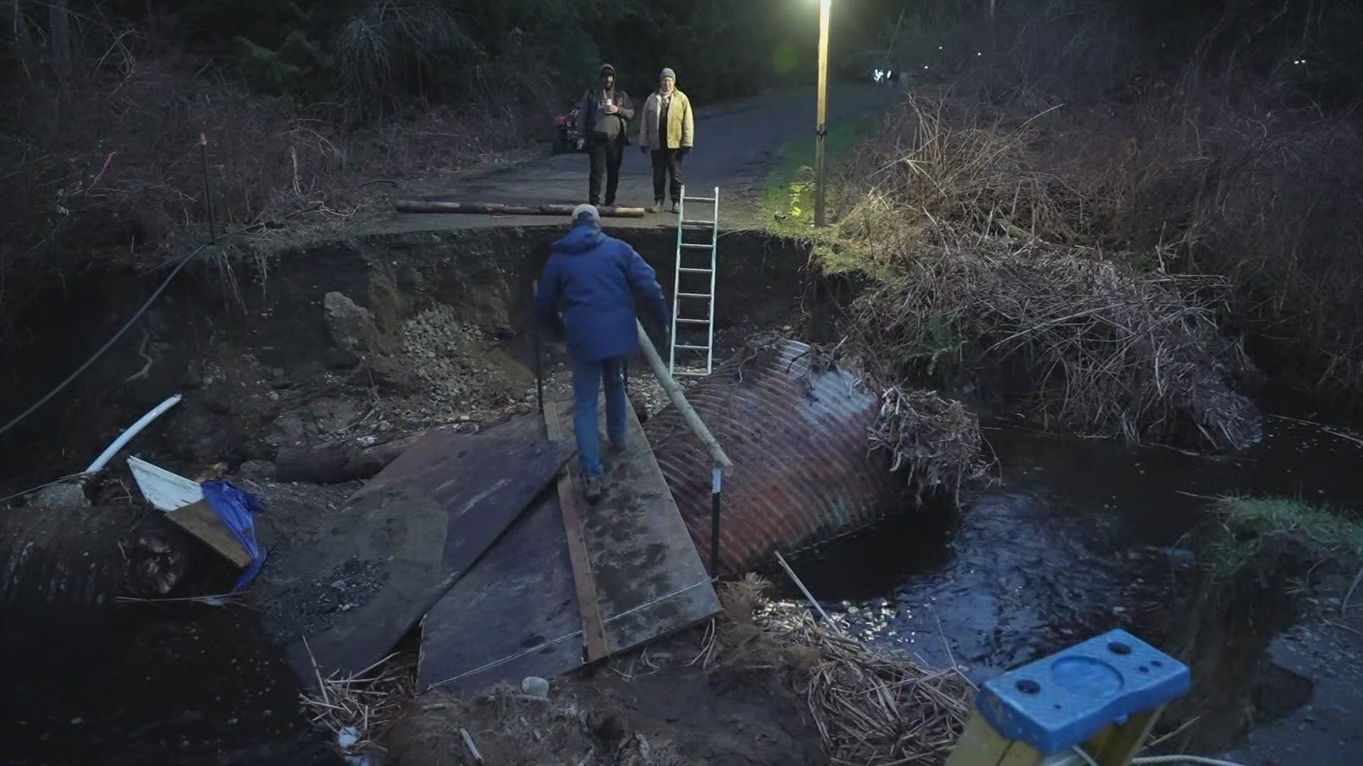 Several neighbors near Marysville have been left stranded without a roadway due to a devastating collapse, and it's posing dangers to children and the elderly.